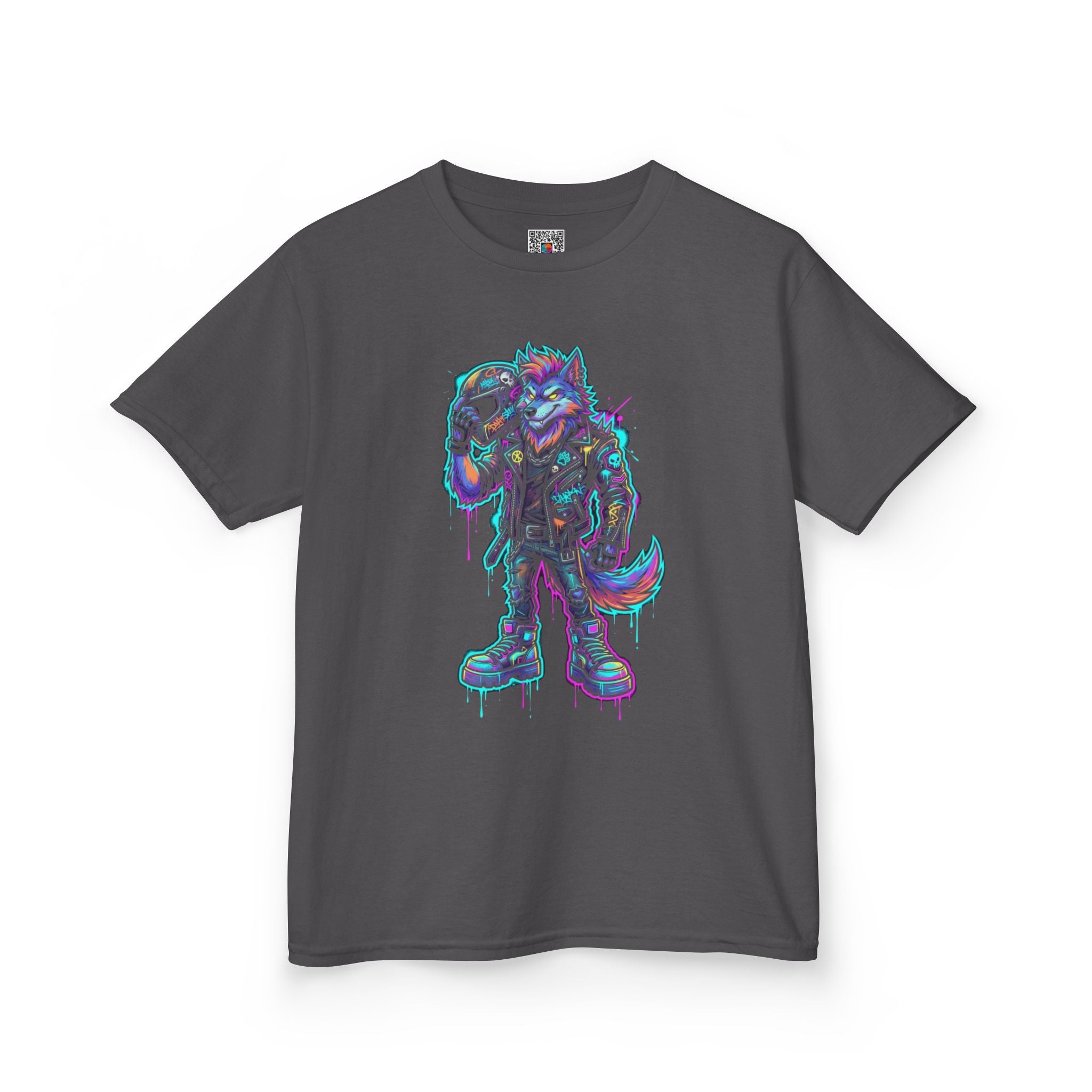 Kids Wolf Character Tee | Neon Cyberpunk Fox-Wolf Gamer Shirt | Cr8tive Designs