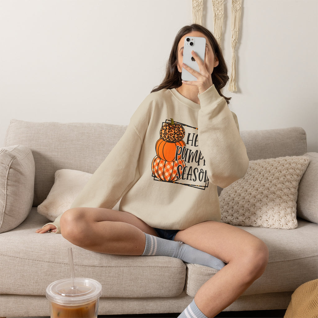 Hello Pumpkin Season Sweatshirt | Stacked Leopard & Plaid Crewneck | Cr8tive Designs