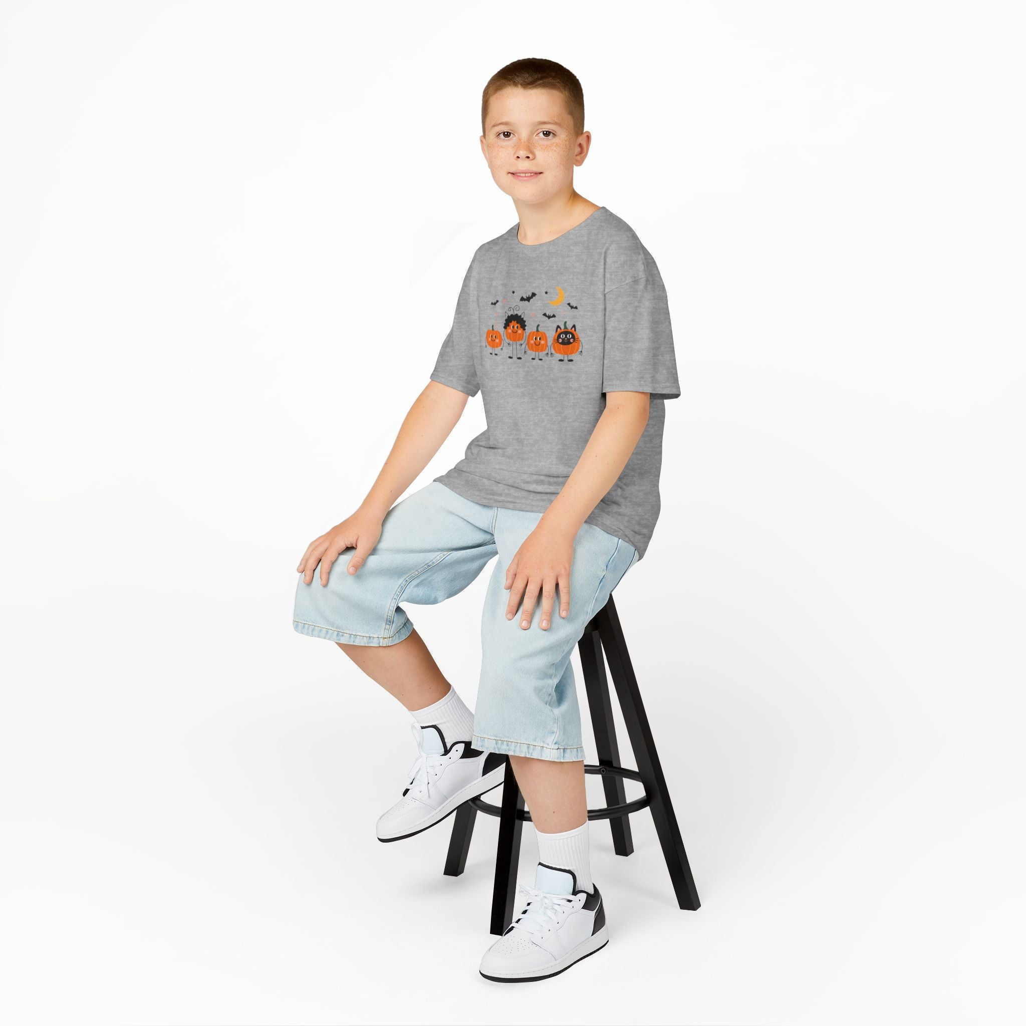 Cute Pumpkin Costumes Kids Tee | Fun Halloween Pumpkin Cat Youth T-Shirt | Cr8tive Designs