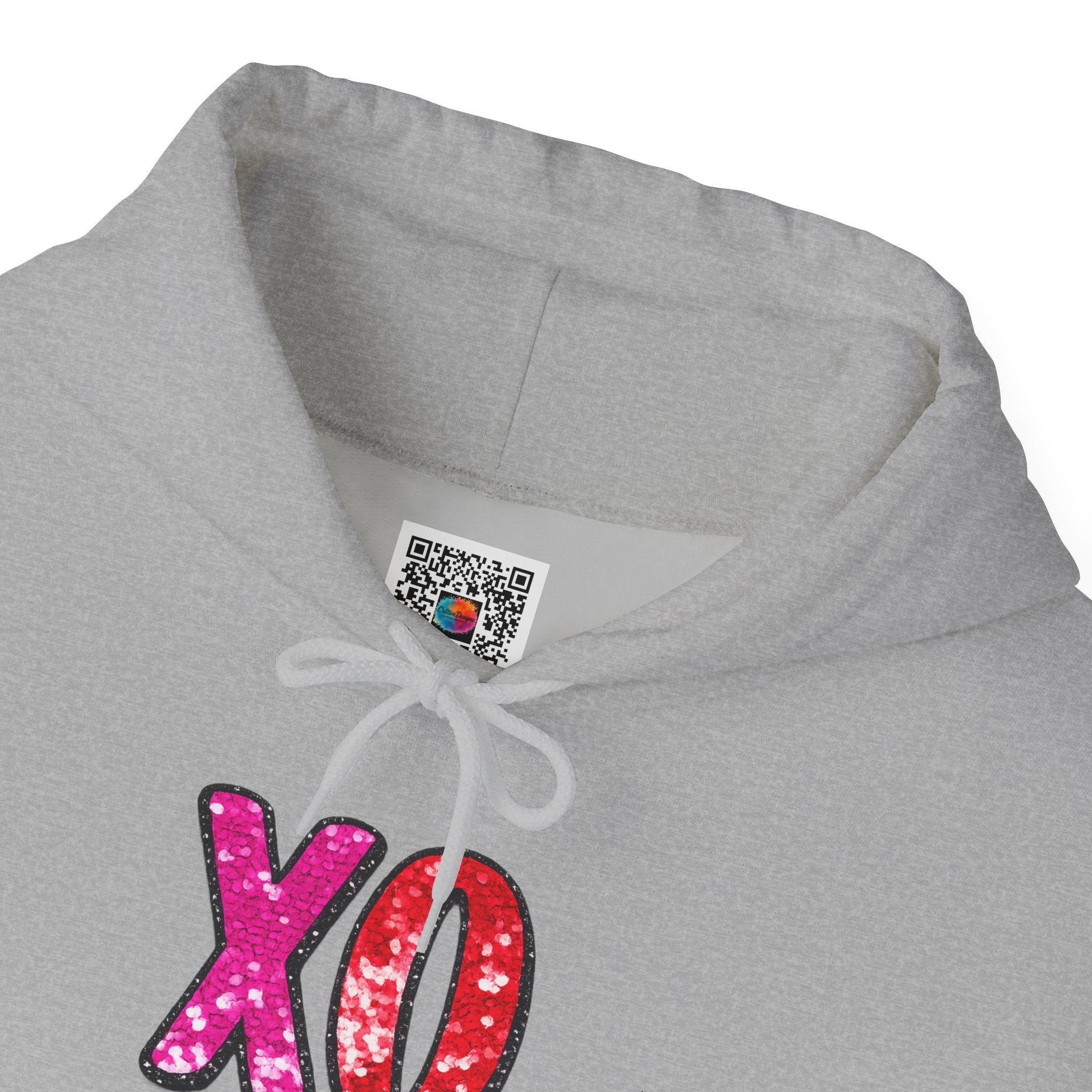 Valentine XO Hoodie – Pink & Red Faux Glitter Kisses Pullover