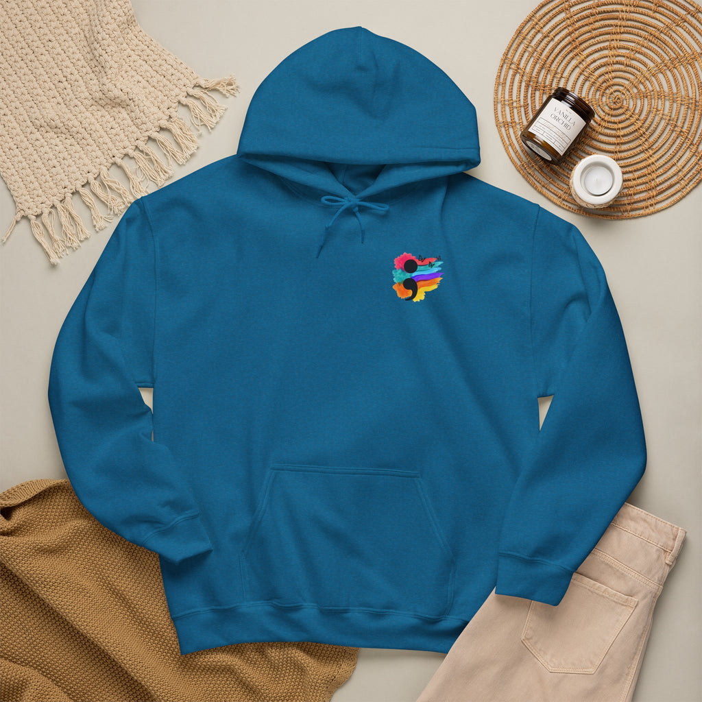 Watercolor Semicolon Hoodie | Rainbow Splash Mental Health Pocket Print Pullover | Cr8tive Designs