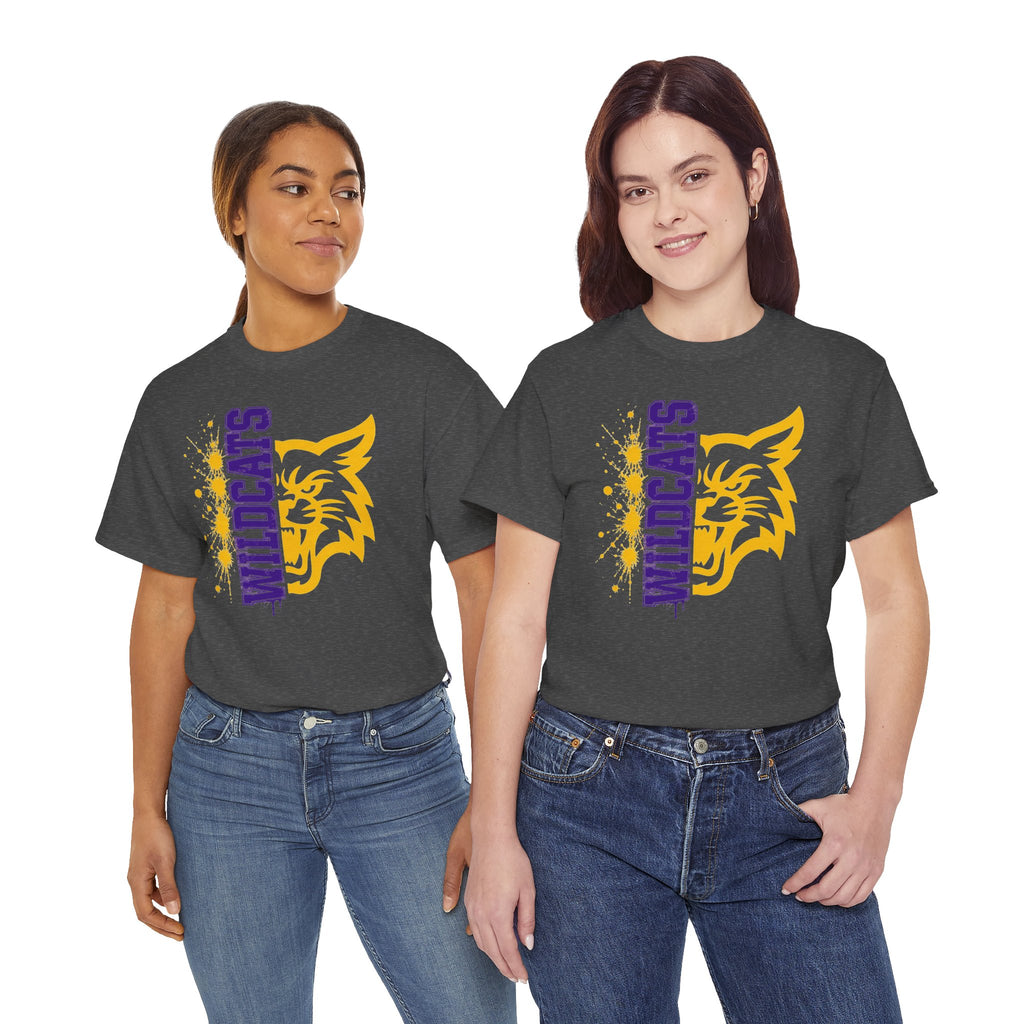 Wildcats Vertical Mascot | Purple & Gold School Spirit T-Shirt | Cr8tive Designs