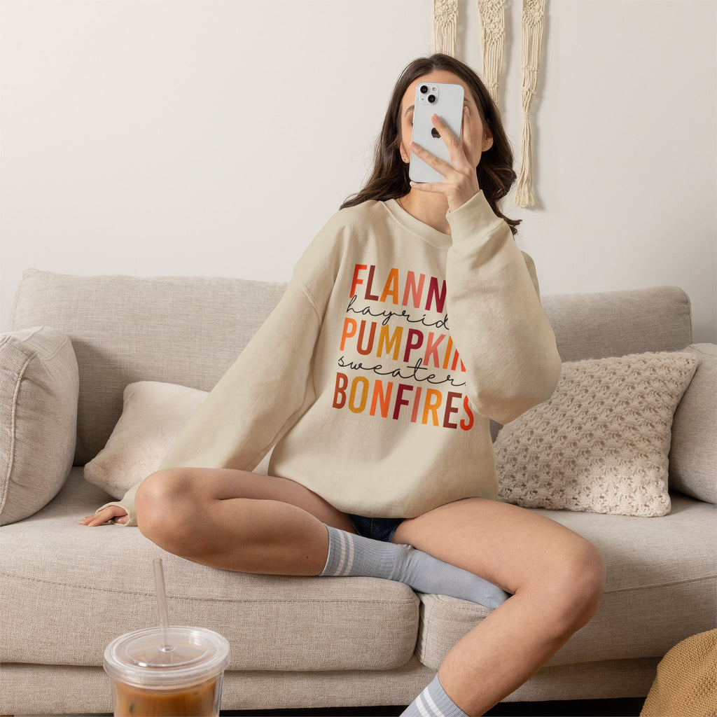 Flannels Hayrides Pumpkins Sweatshirt | Rustic Bonfires & Sweaters Crewneck | Cr8tive Designs