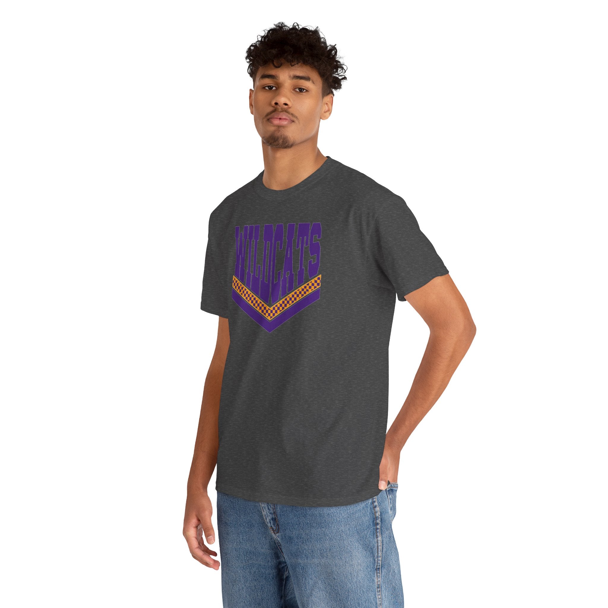 Wildcats Checkerboard Spirit | Purple and Gold School T-Shirt | Cr8tive Designs