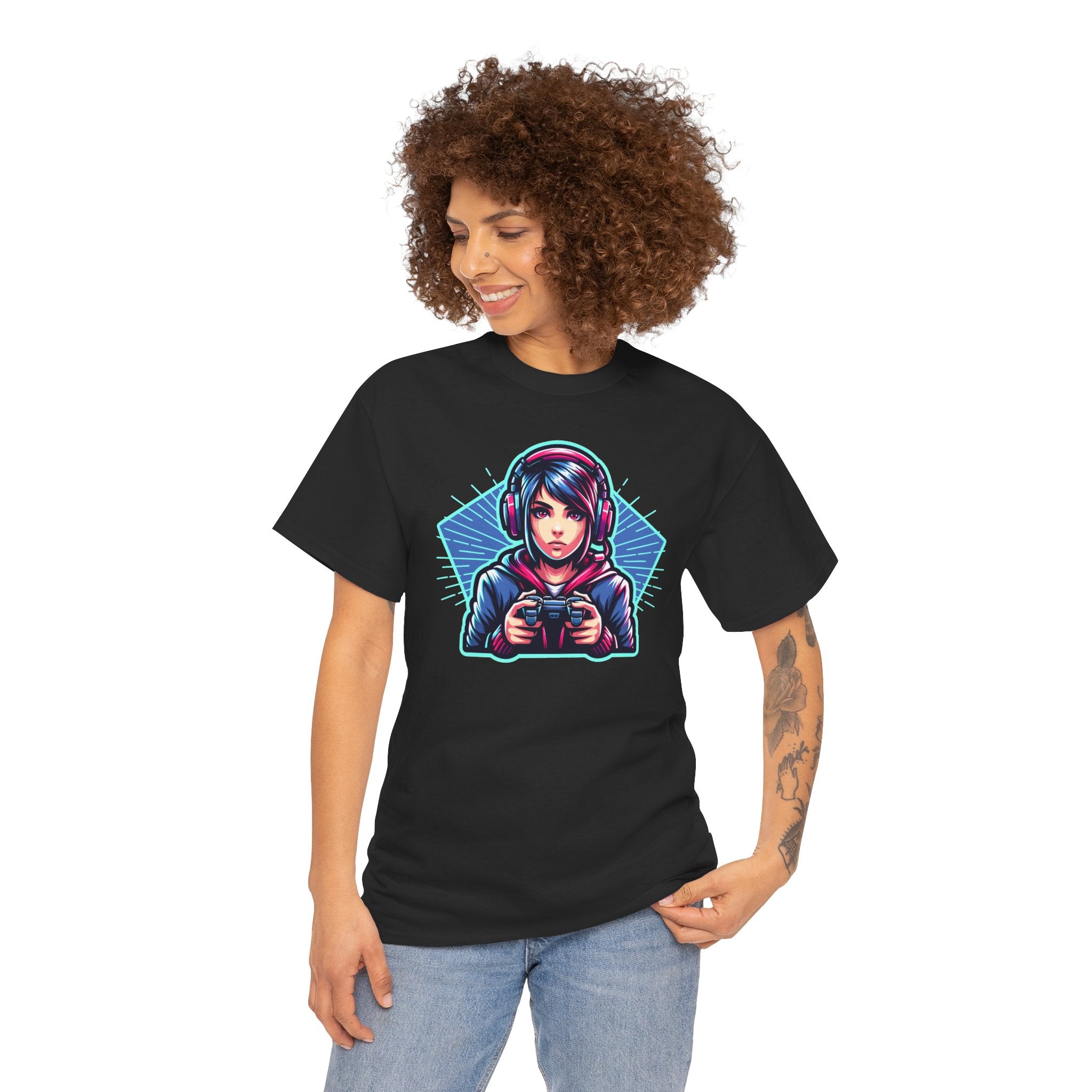 Neon Gamer Girl | Retro Gaming Graphic T-Shirt | Cr8tive Designs