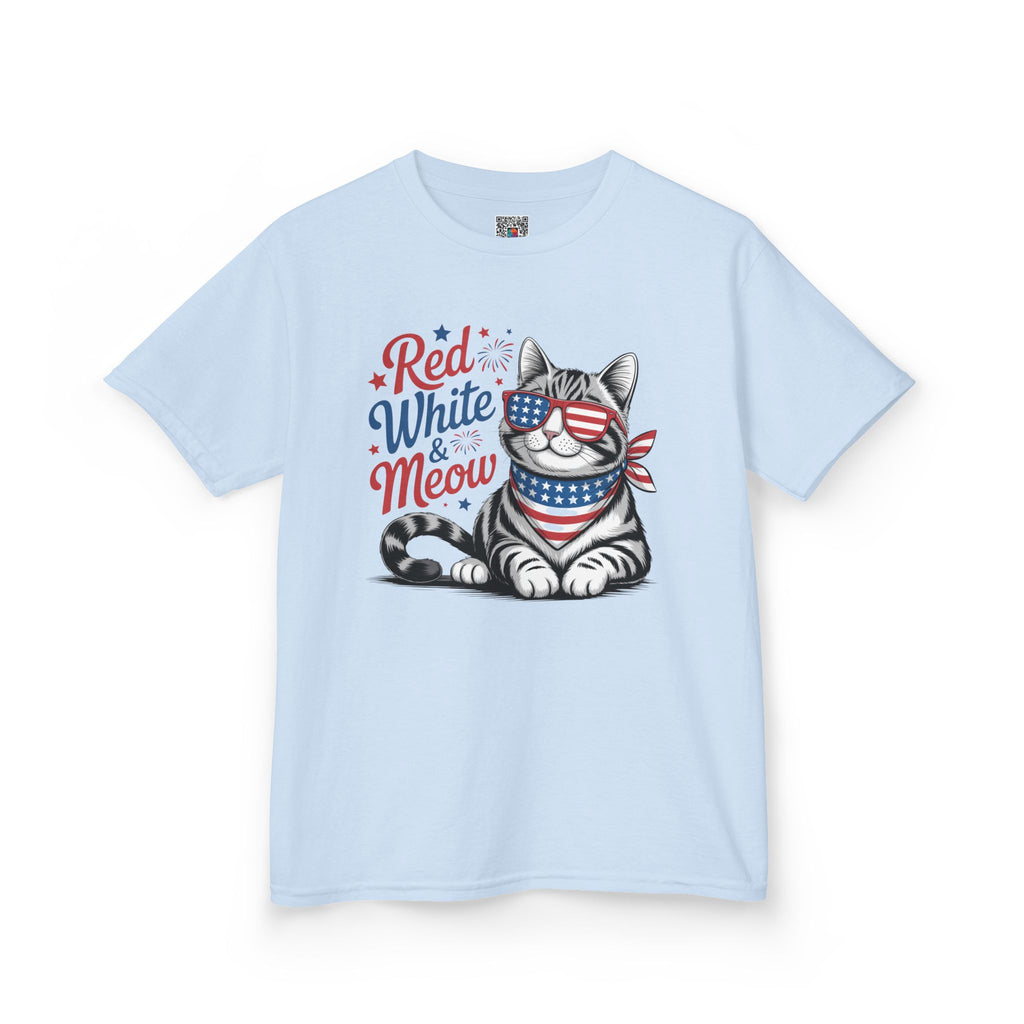 Kids Red White and Meow Tee | Patriotic Cat Graphic Design | Cr8tive Designs