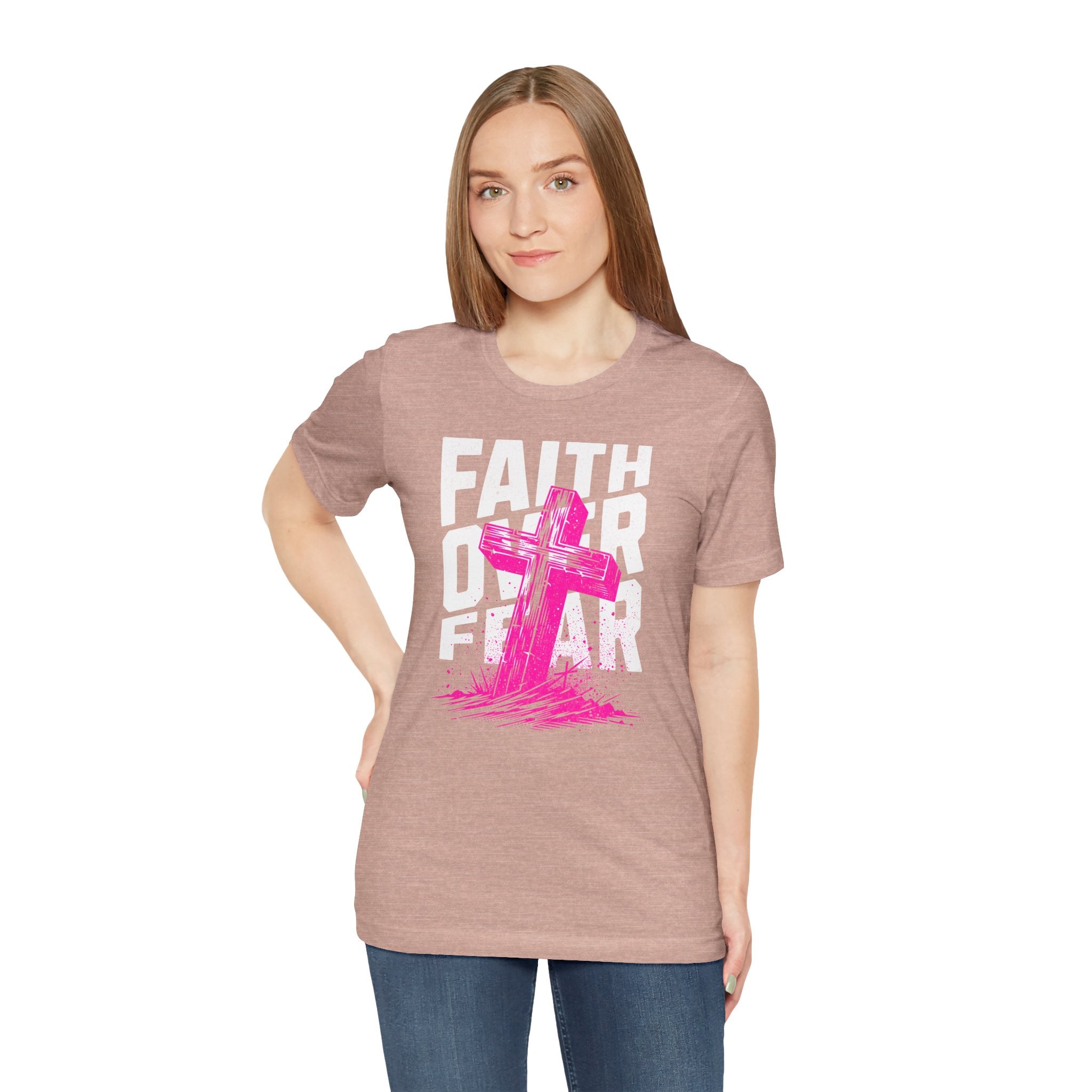 Faith Over Fear T-Shirt | Pink Cross Christian Tee | Cr8tive Designs