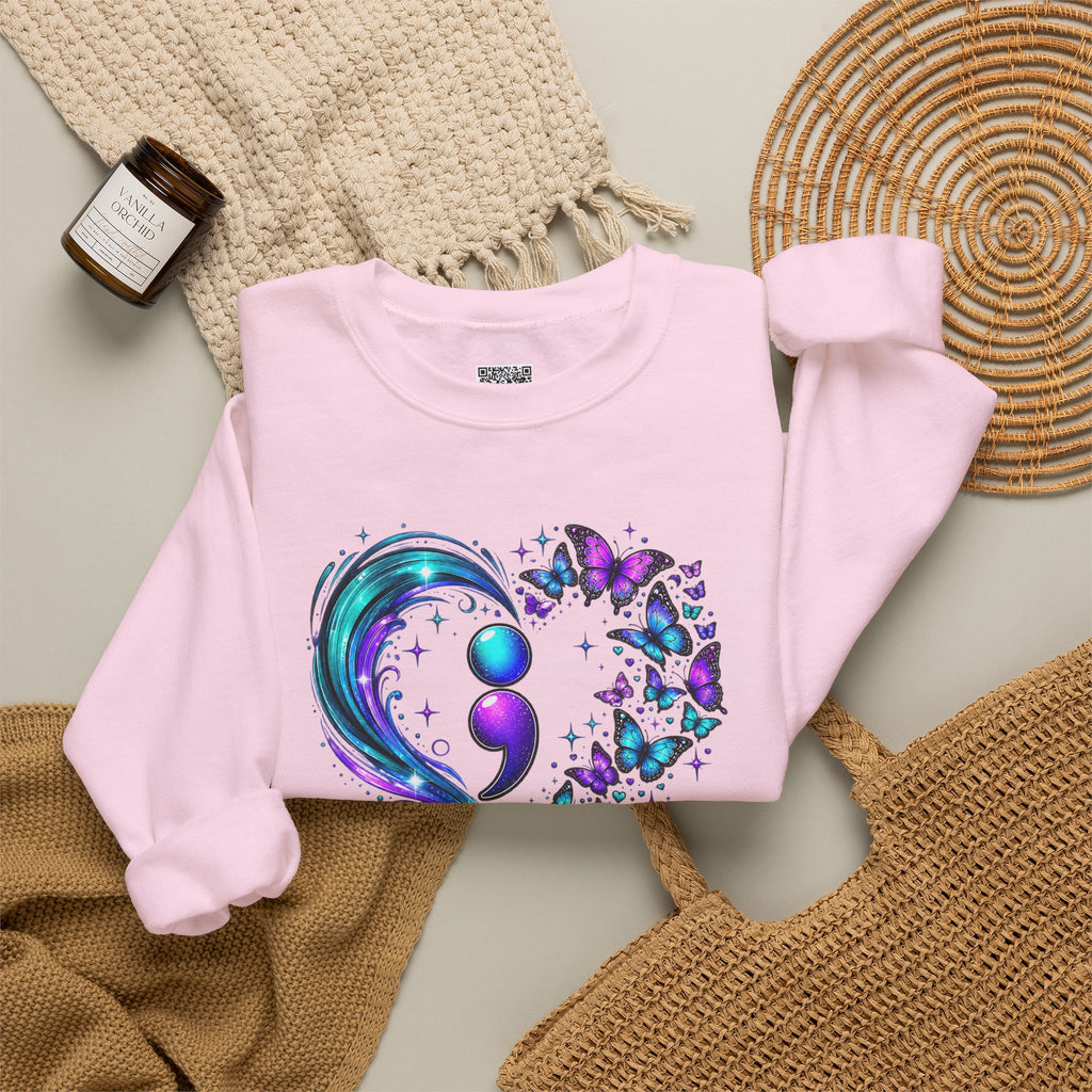 Semicolon Butterfly Heart Sweatshirt | Mental Health Awareness Crewneck | Cr8tive Designs