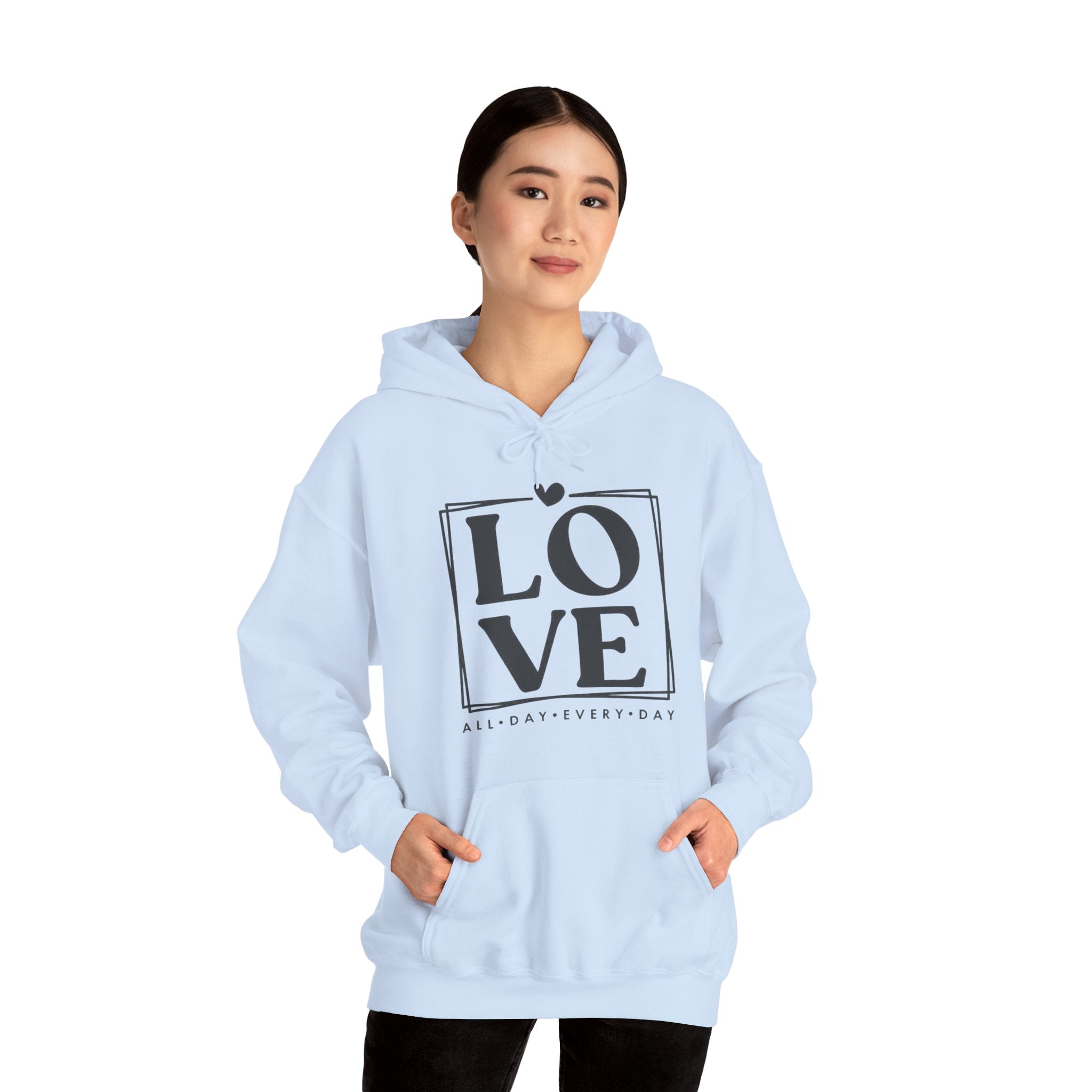 LOVE Box Hoodie — Minimal Black Graphic Pullover/Hoodie