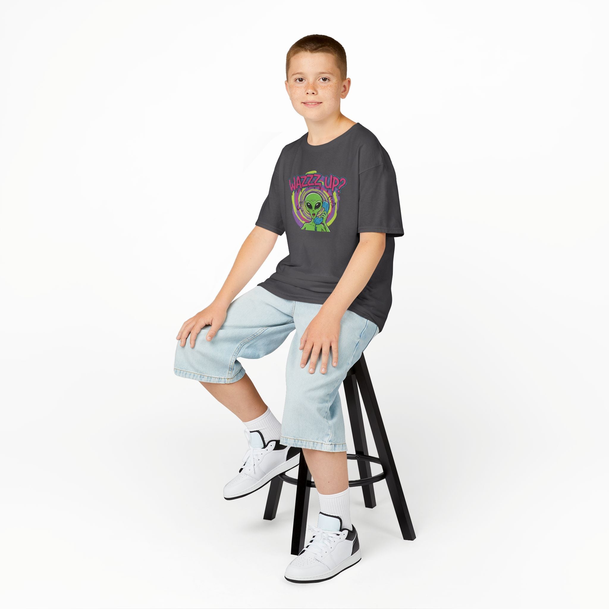 Kids Tee — "Wazzz Up?" Cute Alien Graphic Shirt