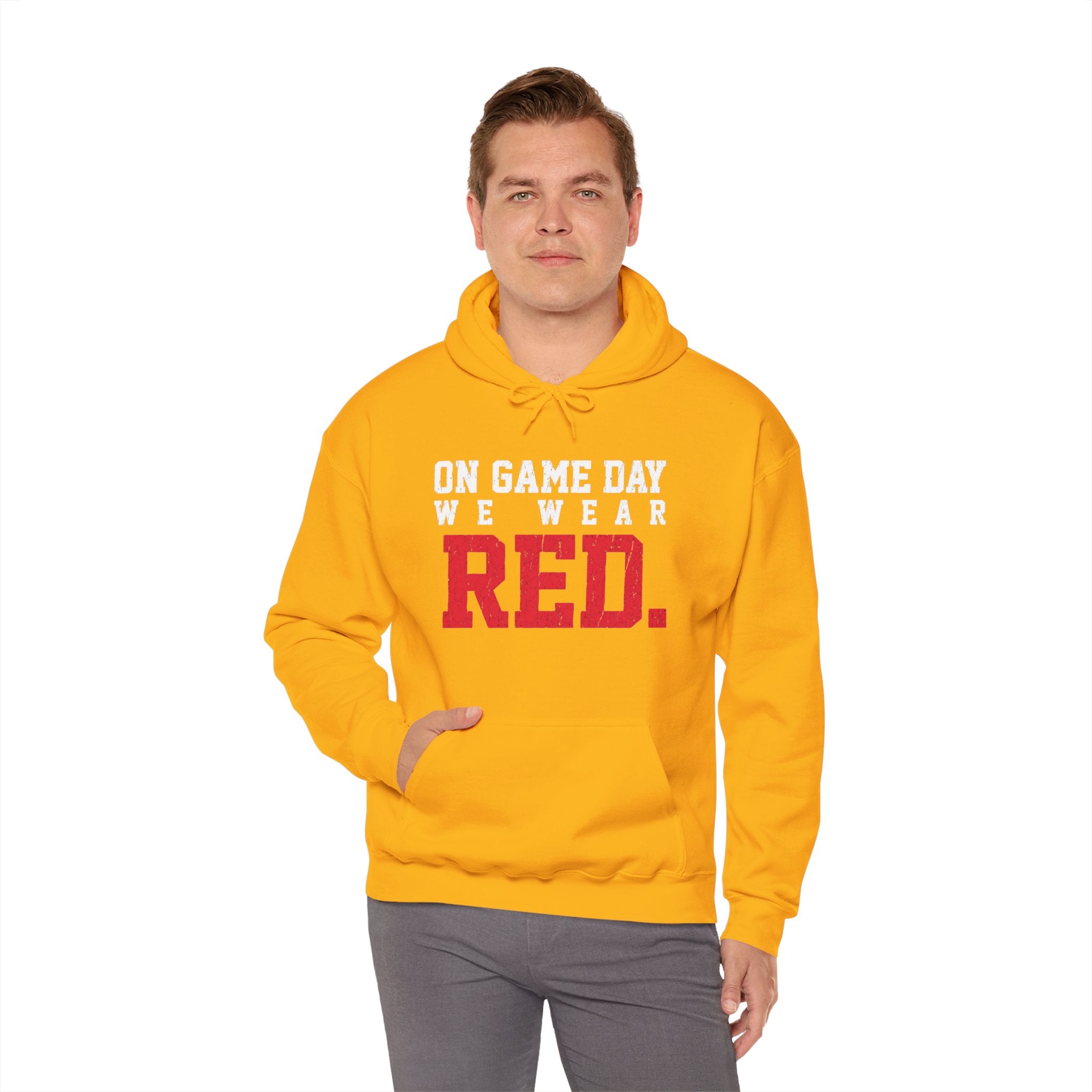 On Game Day We Wear Red | Distressed Football Fan Hoodie | Cr8tive Designs