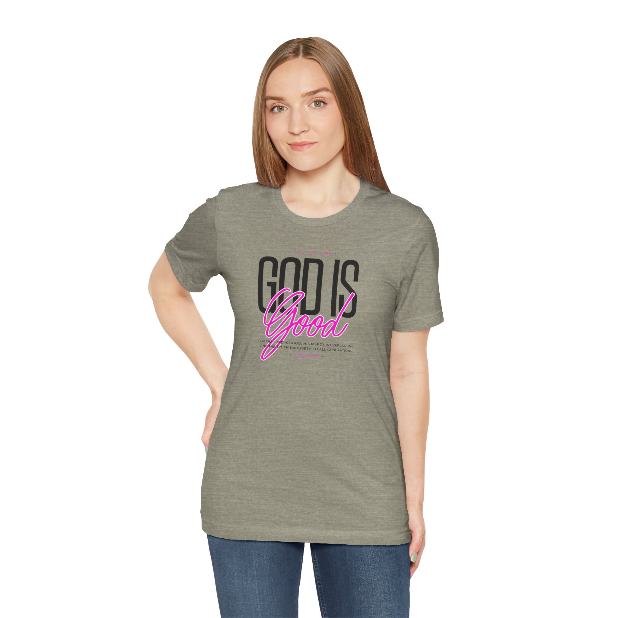 God Is Good T-Shirt | Faith Christian Tee with Pink Script | Cr8tive Designs