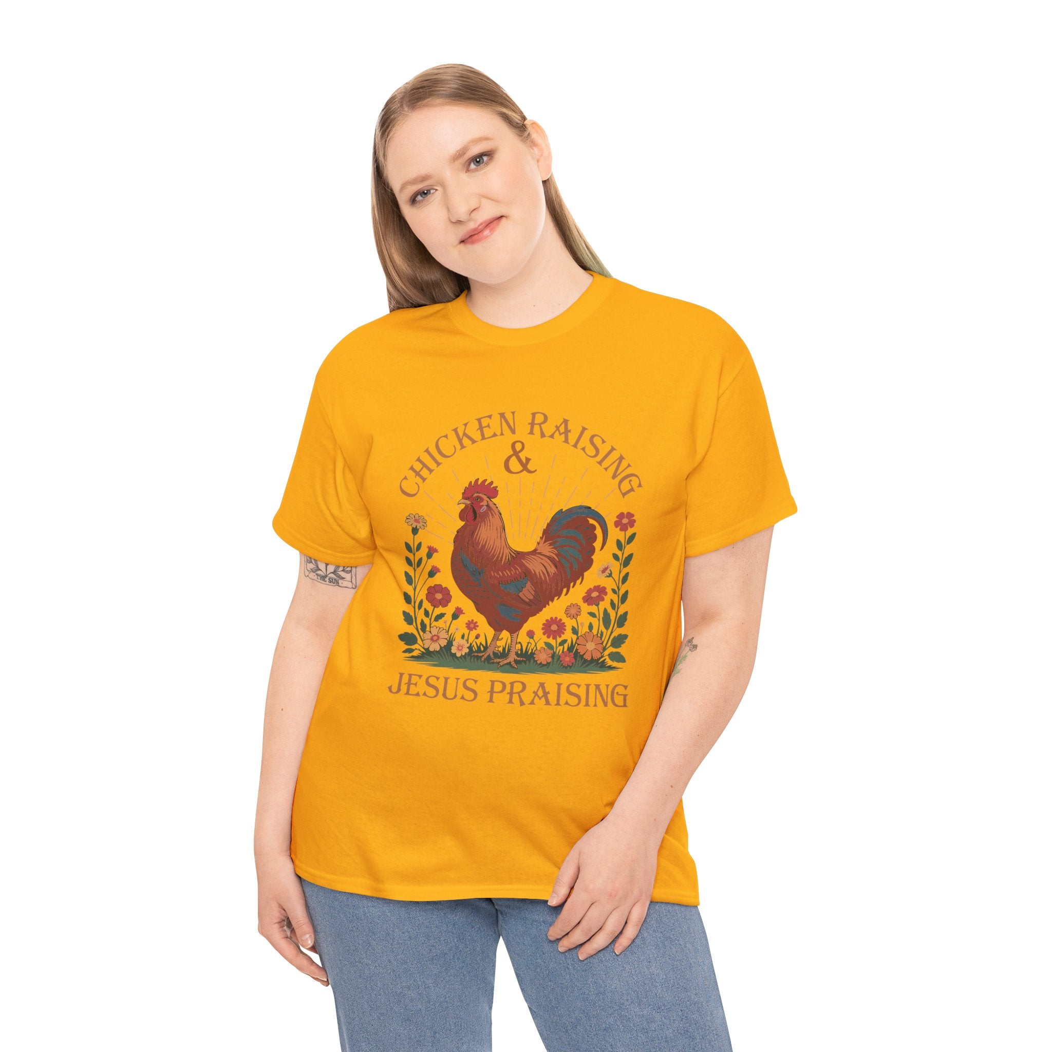 Raising Chickens and Praising Jesus | Farmhouse Faith Graphic Tee | Cr8tive Designs