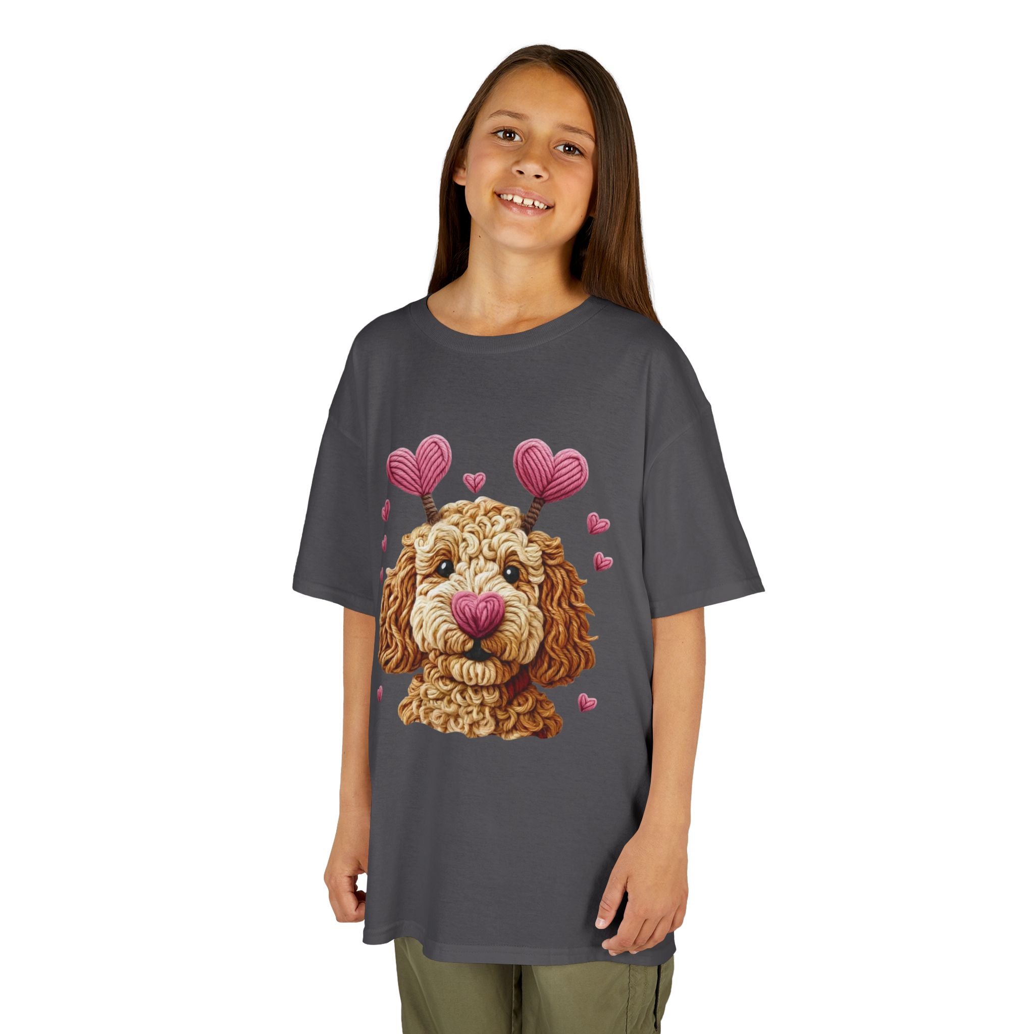 Kids Tee — Cute Goldendoodle with Heart Antennae Valentine Shirt