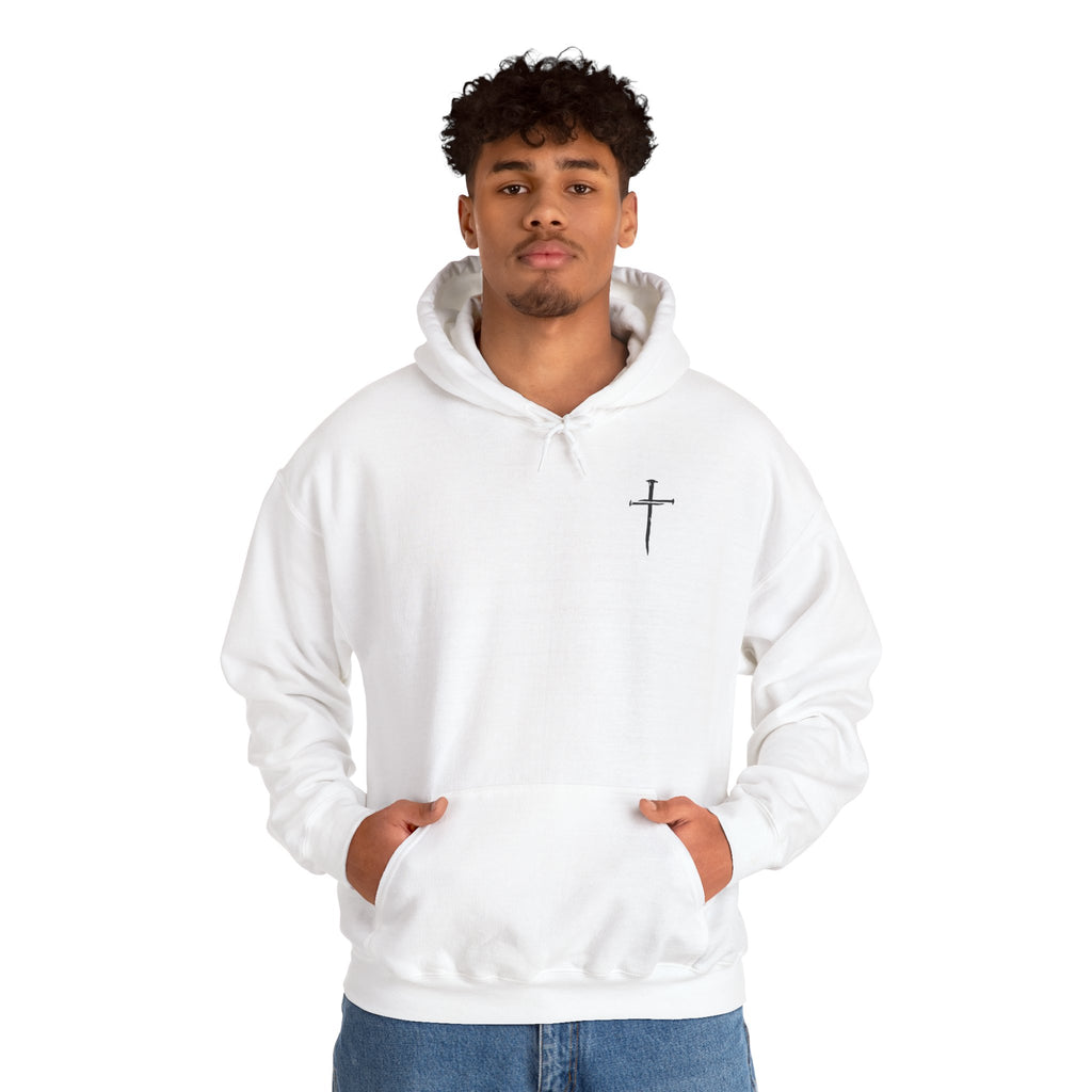 Minimal Cross Hoodie — Small Chest Christian Cross Pullover