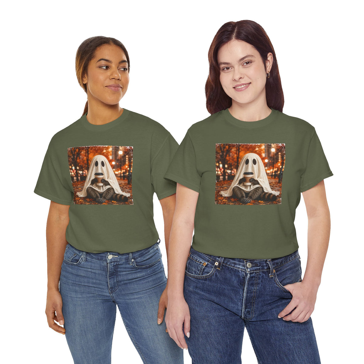 Ghost Raccoon Coffee Tee | Cute Spooky Season Autumn T-Shirt | Cr8tive Designs
