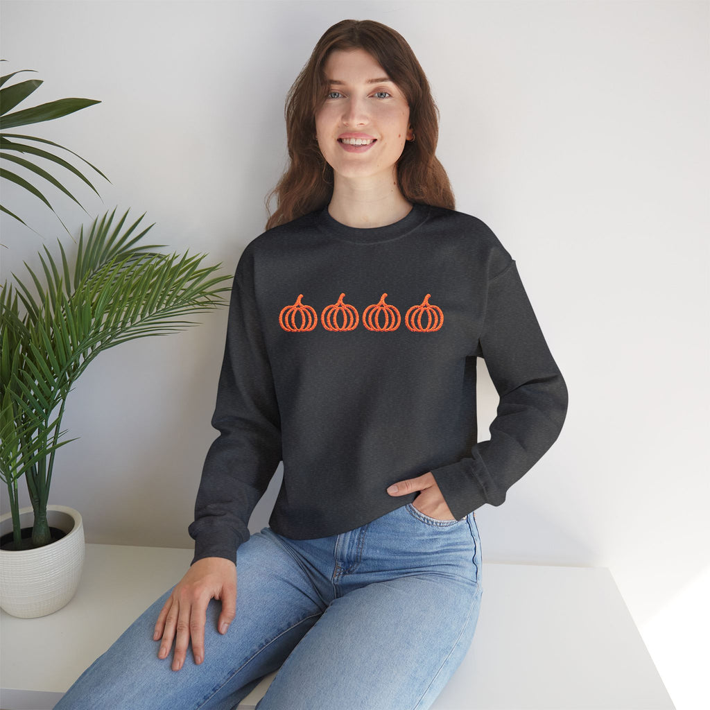 Embroidered Pumpkins Sweatshirt | Retro Embroidered Fall Crewneck | Cr8tive Designs