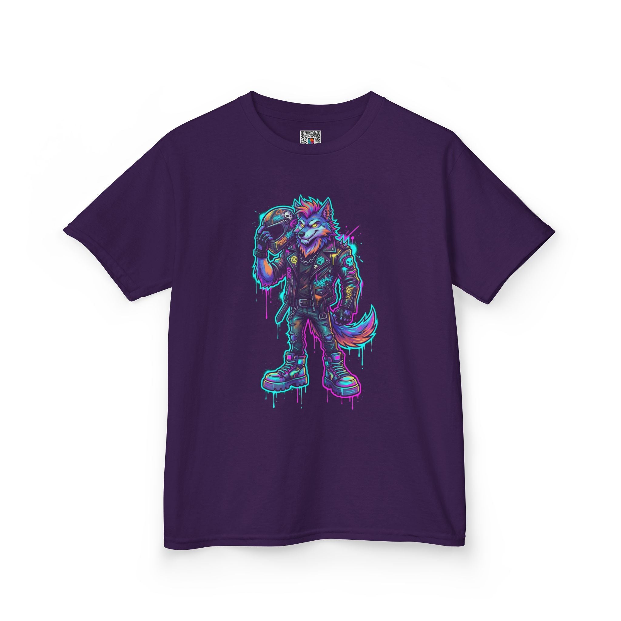 Kids Wolf Character Tee | Neon Cyberpunk Fox-Wolf Gamer Shirt | Cr8tive Designs