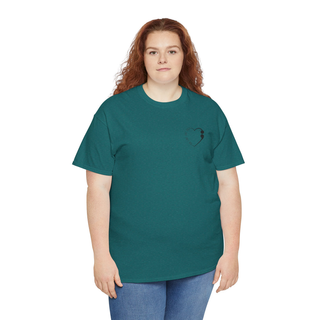 Heart Semicolon Pocket Print T-Shirt | Minimalist Suicide Prevention Graphic Tee | Cr8tive Designs