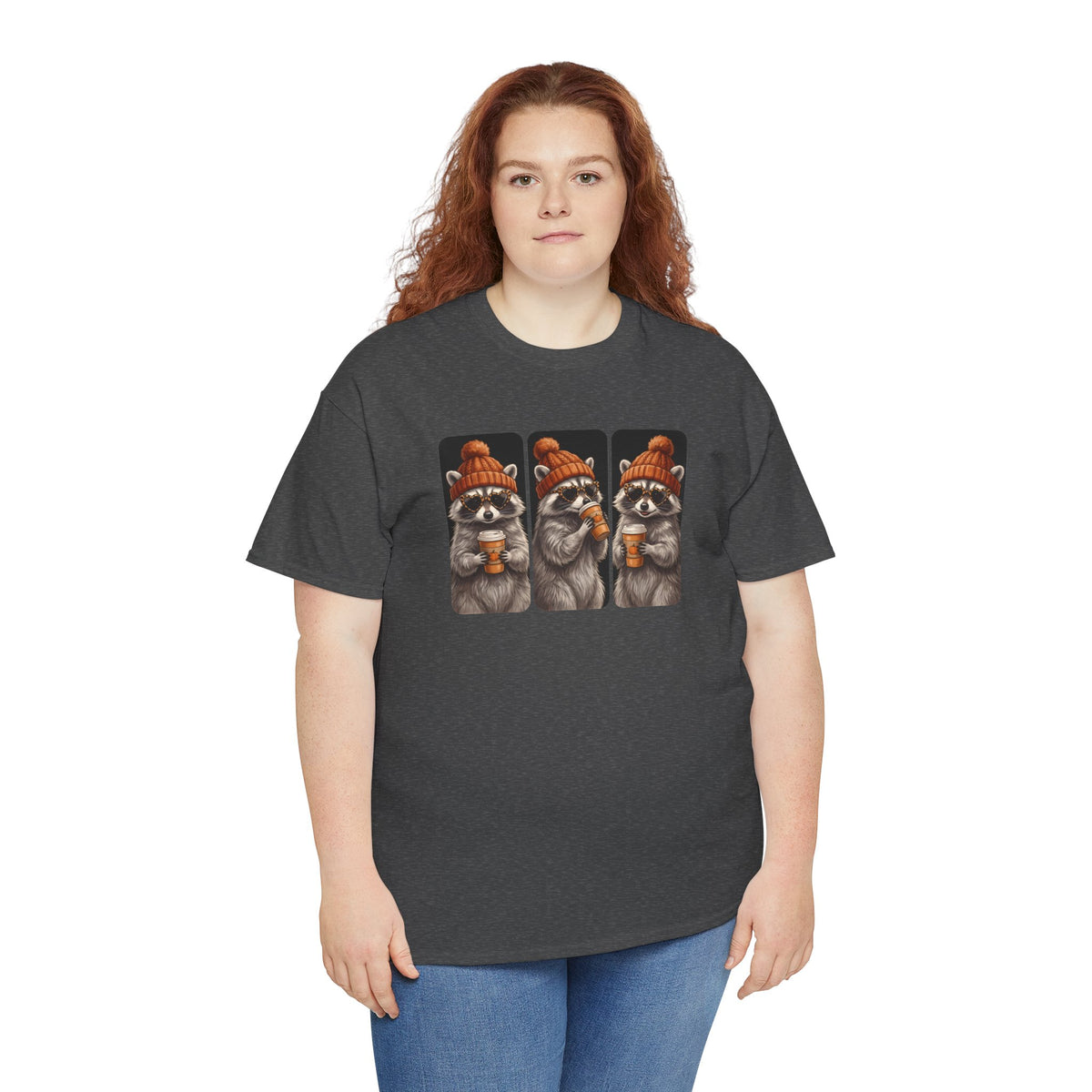 Cozy Raccoons Drinking Coffee Tee | Vintage Fall Beanie Raccoon T-Shirt | Cr8tive Designs