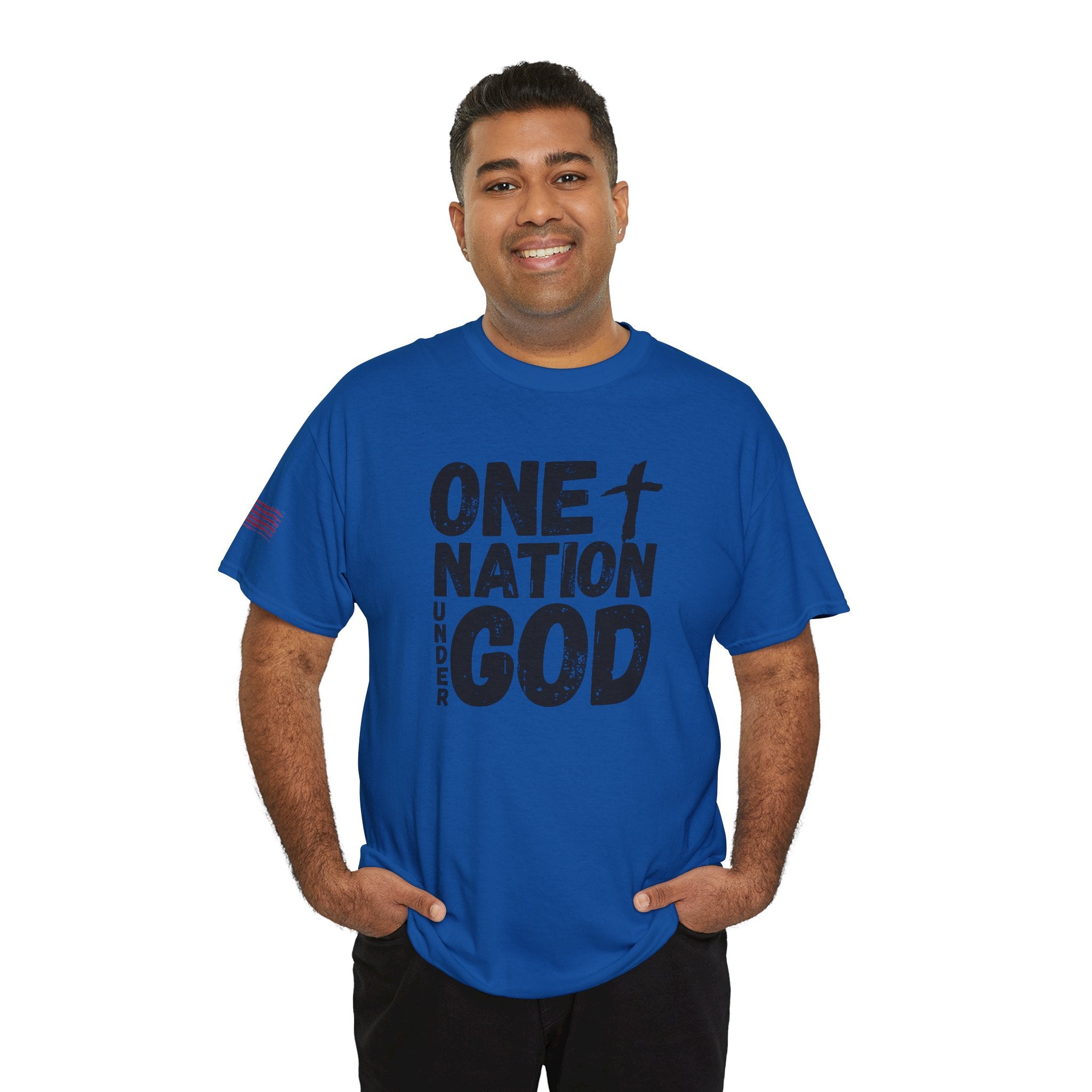 One Nation Under God T-Shirt — Patriotic Christian Tee with Cross Design