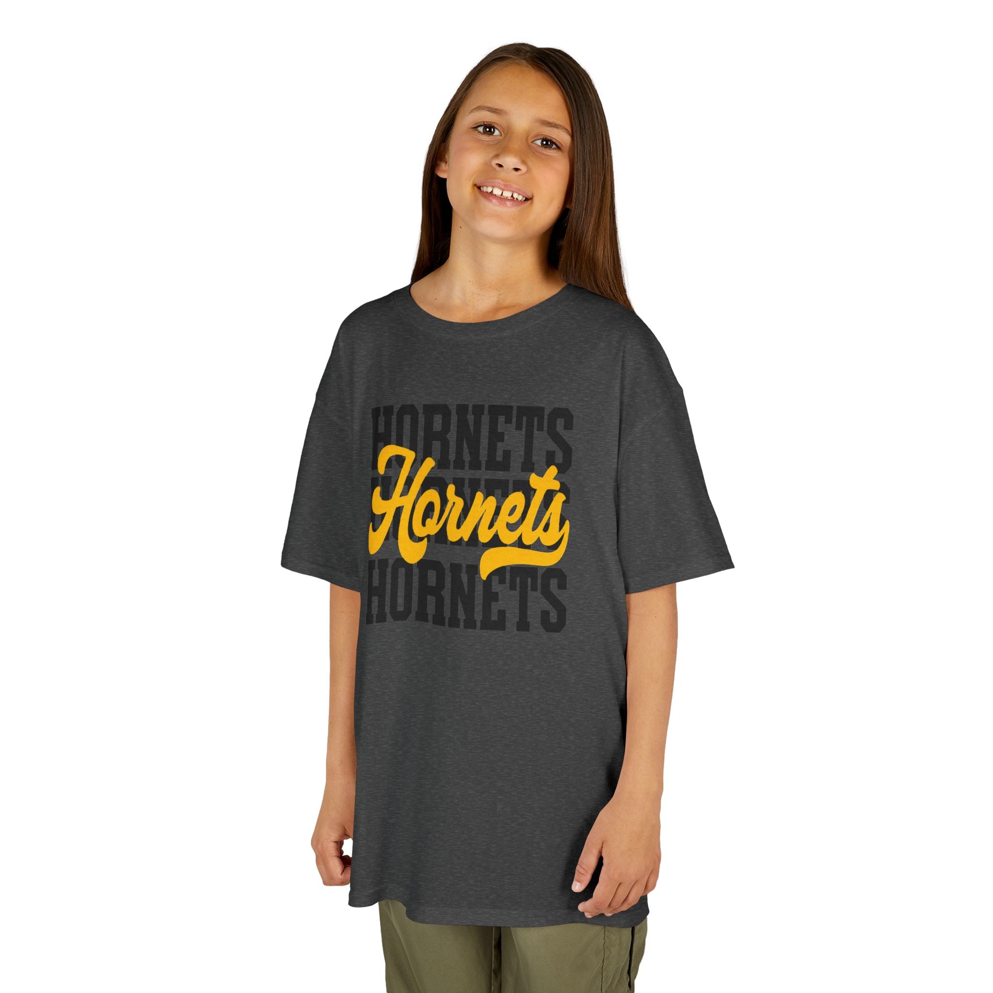Stacked Hornets Script Youth T-Shirt | School Spirit Mascot Game Day Tee | Cr8tive Designs