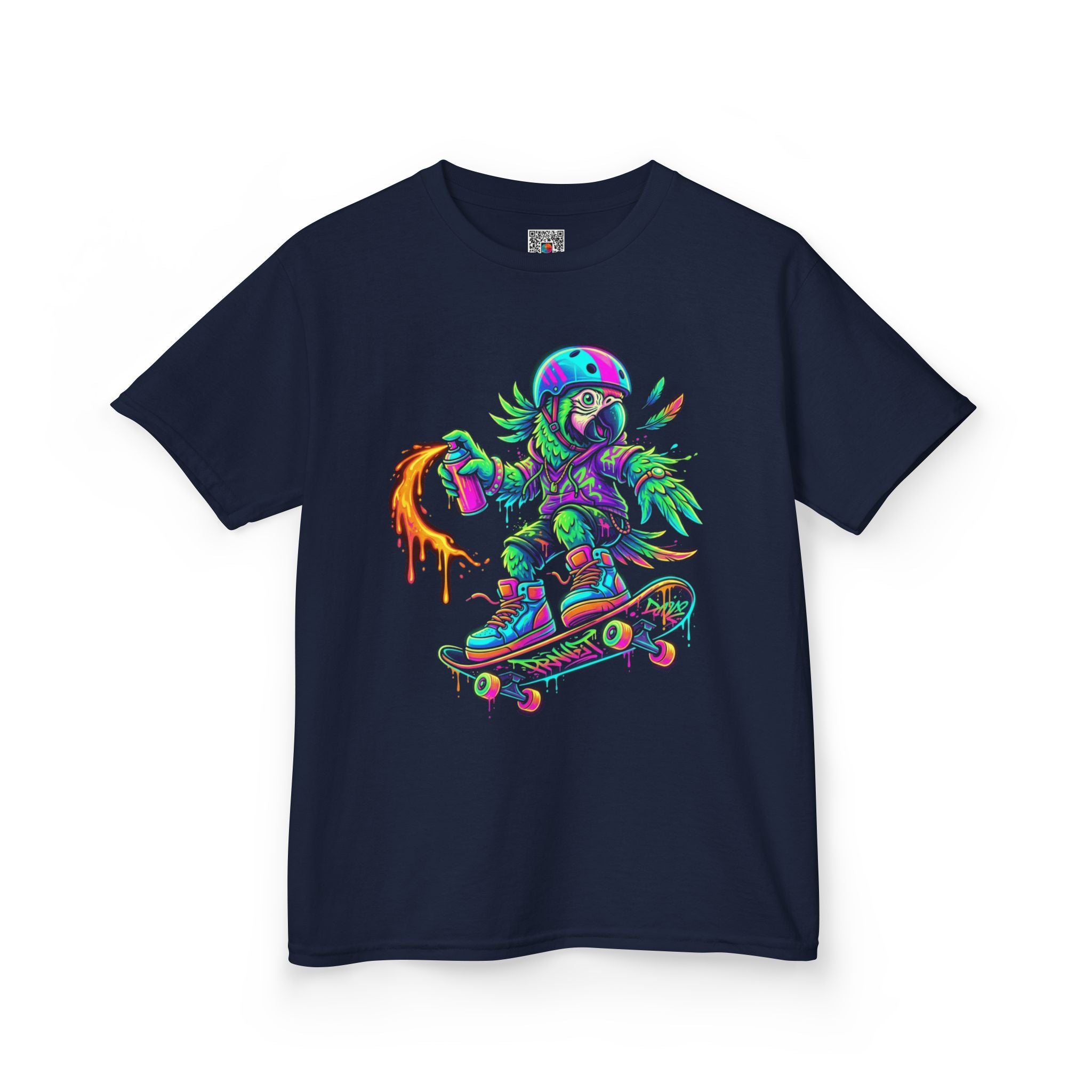 Kids T-Shirt | Neon Skate Parrot Skateboarder Graphic Tee | Cr8tive Designs