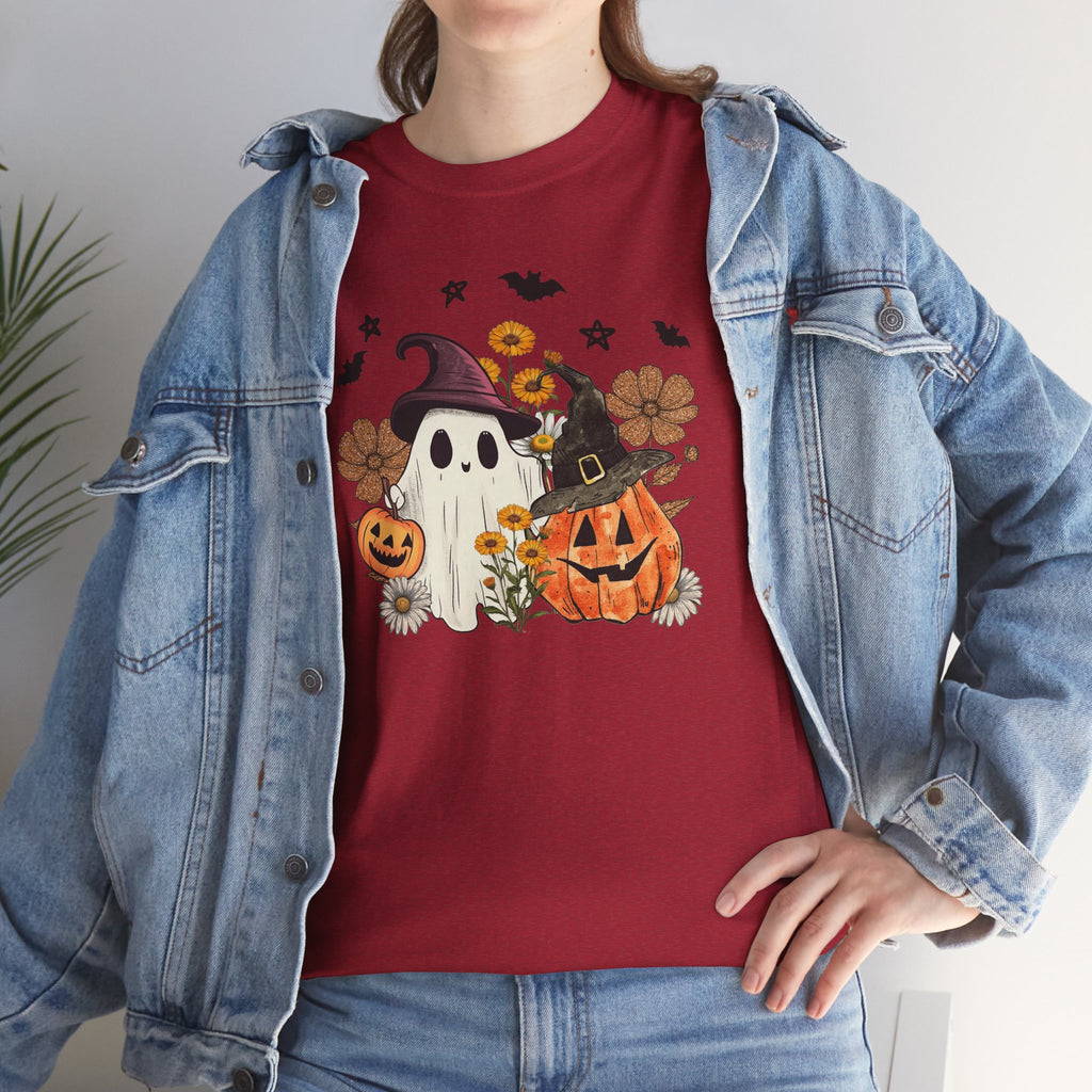 Witch Ghost & Pumpkin Tee | Vintage Spooky Season Graphic T-Shirt | Cr8tive Designs
