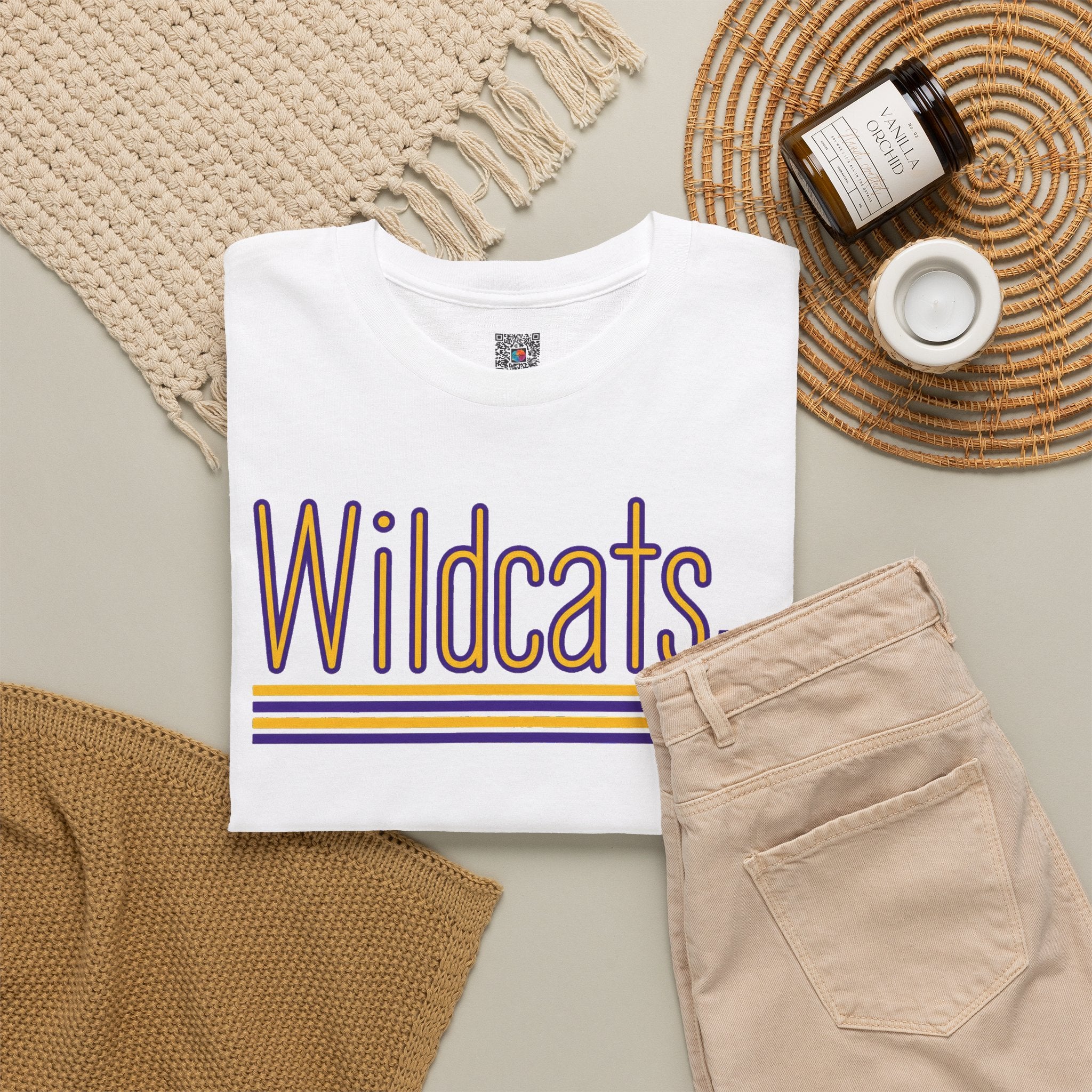 Wildcats Retro Stripe | Purple and Gold School Spirit T-Shirt | Cr8tive Designs