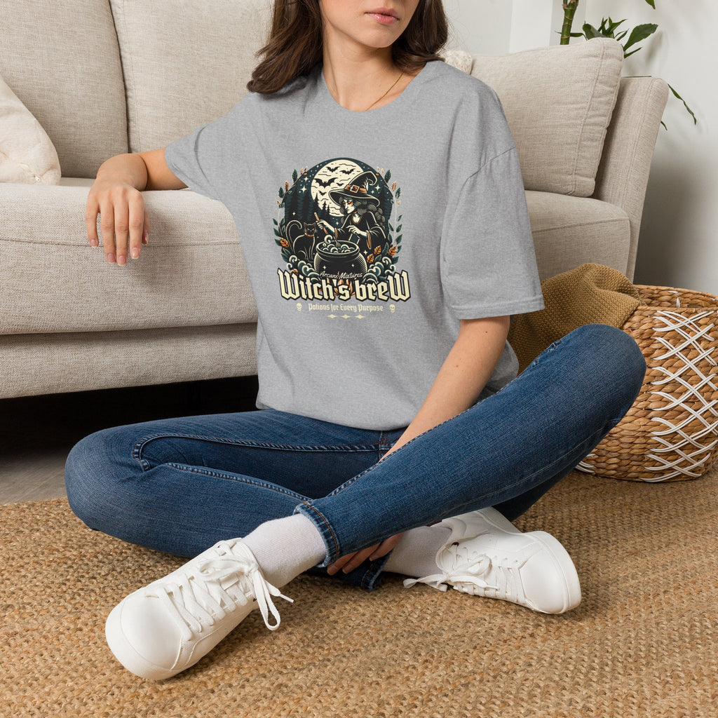Witch's Brew T-Shirt | Vintage Moonlit Witch Cauldron Graphic | Cr8tive Designs