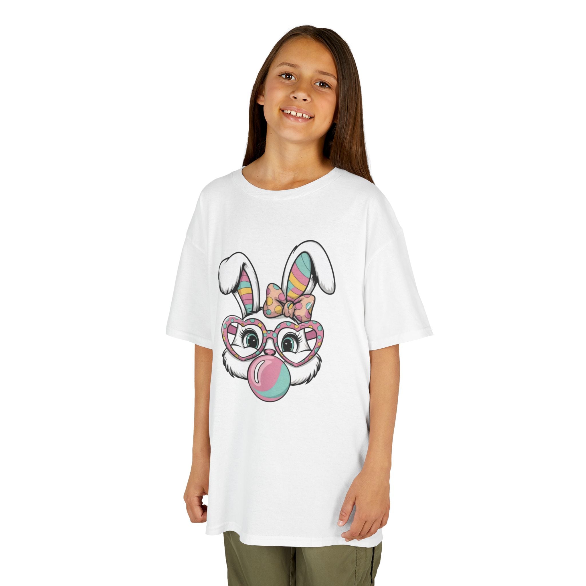 Kids Bunny Bubblegum T‑Shirt — Cute Easter Bunny with Glasses & Bow