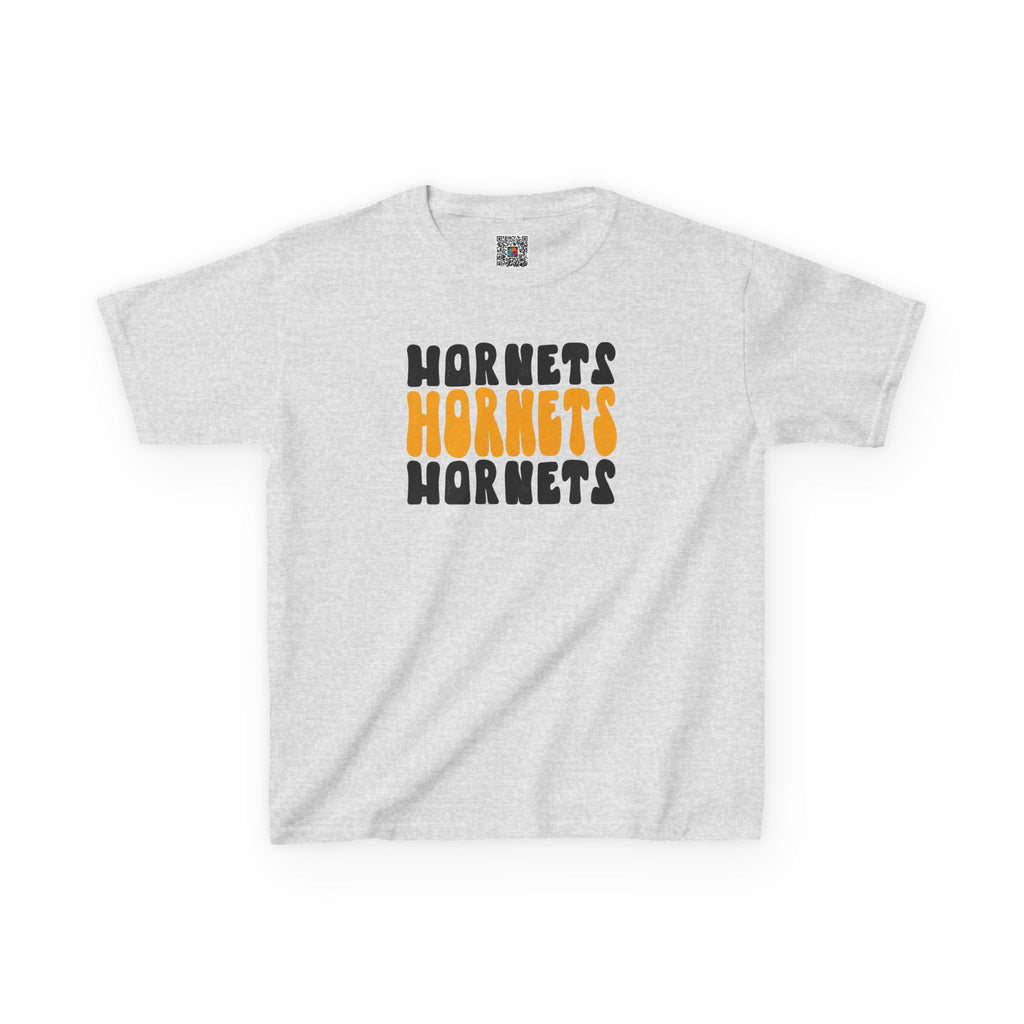 Retro Groovy Hornets Youth T-Shirt | Wavy Stacked School Spirit Mascot Tee | Cr8tive Designs
