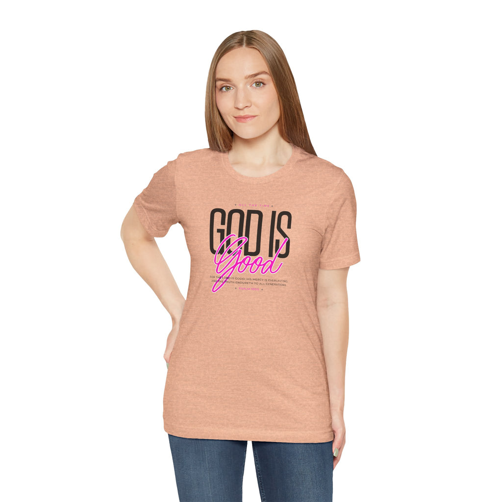 God Is Good T-Shirt | Faith Christian Tee with Pink Script | Cr8tive Designs