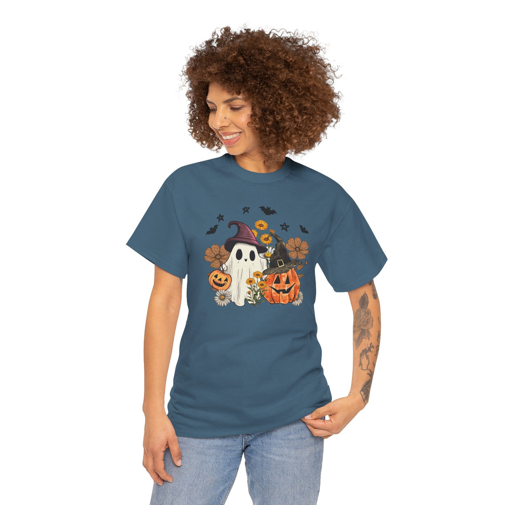 Witch Ghost & Pumpkin Tee | Vintage Spooky Season Graphic T-Shirt | Cr8tive Designs