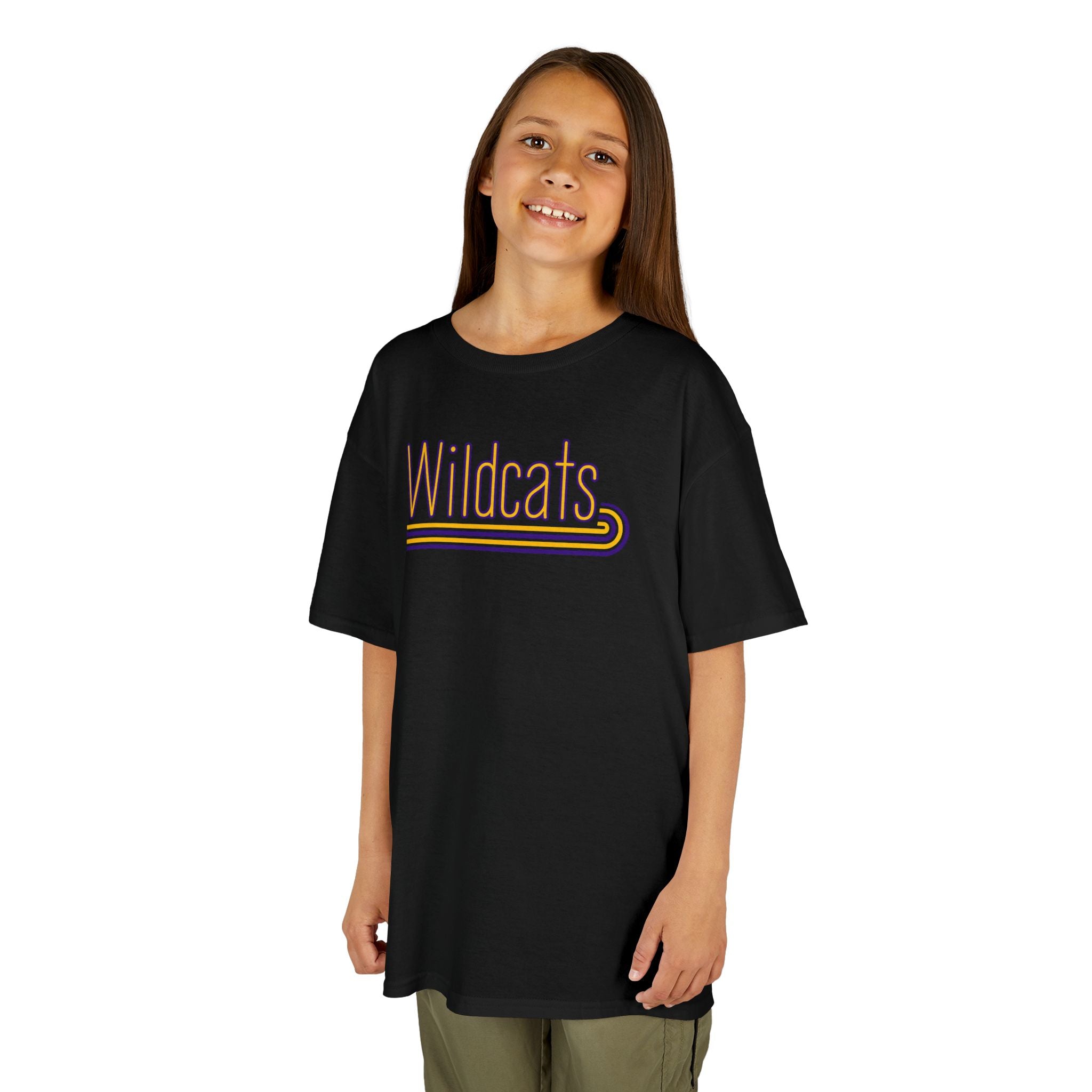 Wildcats Retro Stripe | Purple and Gold Youth Spirit T-Shirt | Cr8tive Designs