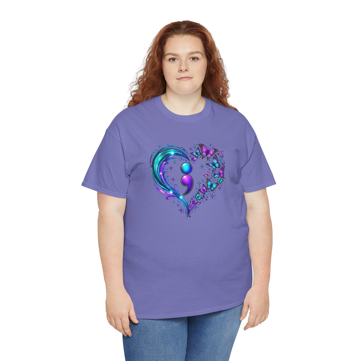 Semicolon Butterfly Heart T-Shirt | Teal & Purple Mental Health Awareness Graphic Tee | Cr8tive Designs