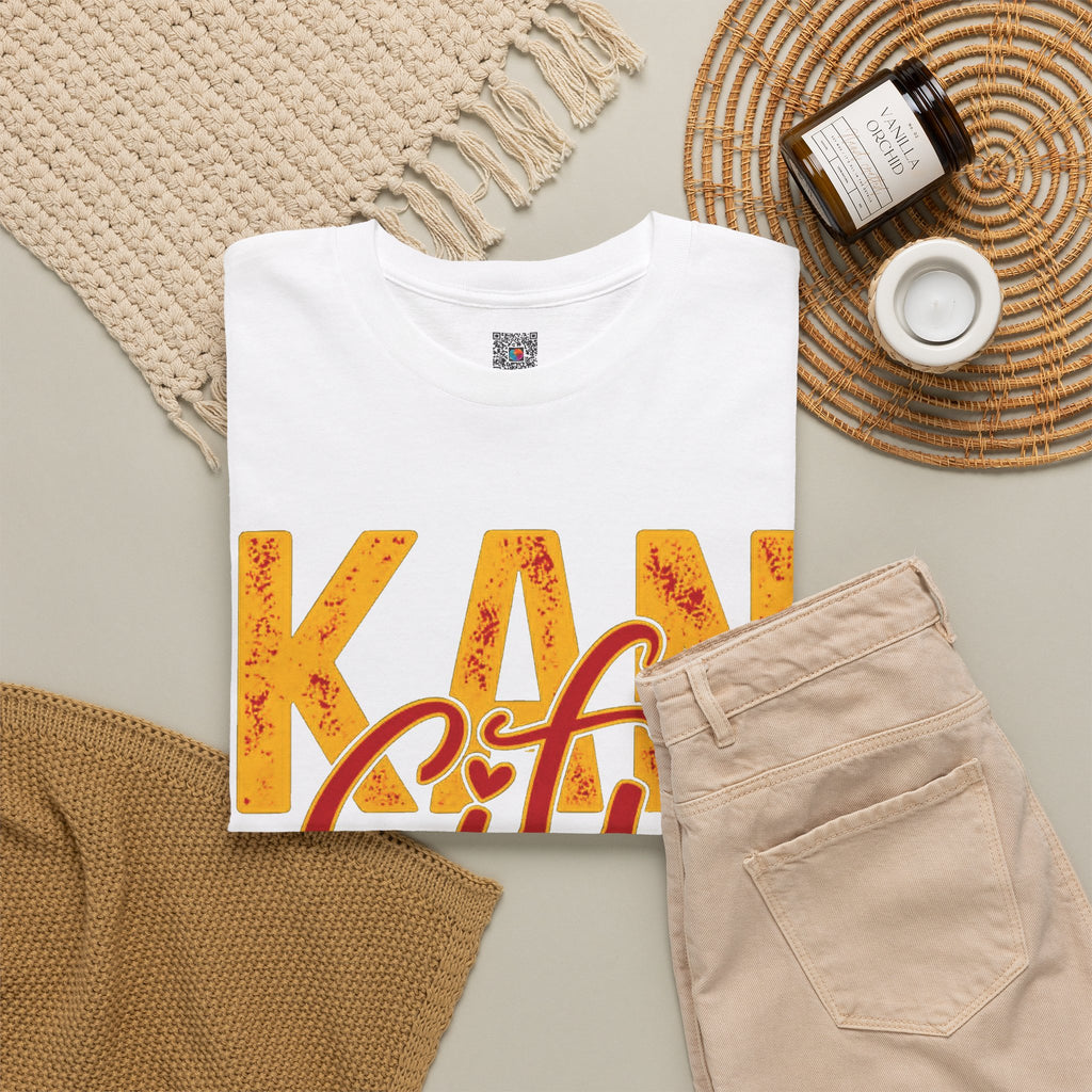 Kansas City Graphic T-Shirt | Distressed Red & Gold Script Football Apparel | Cr8tive Designs