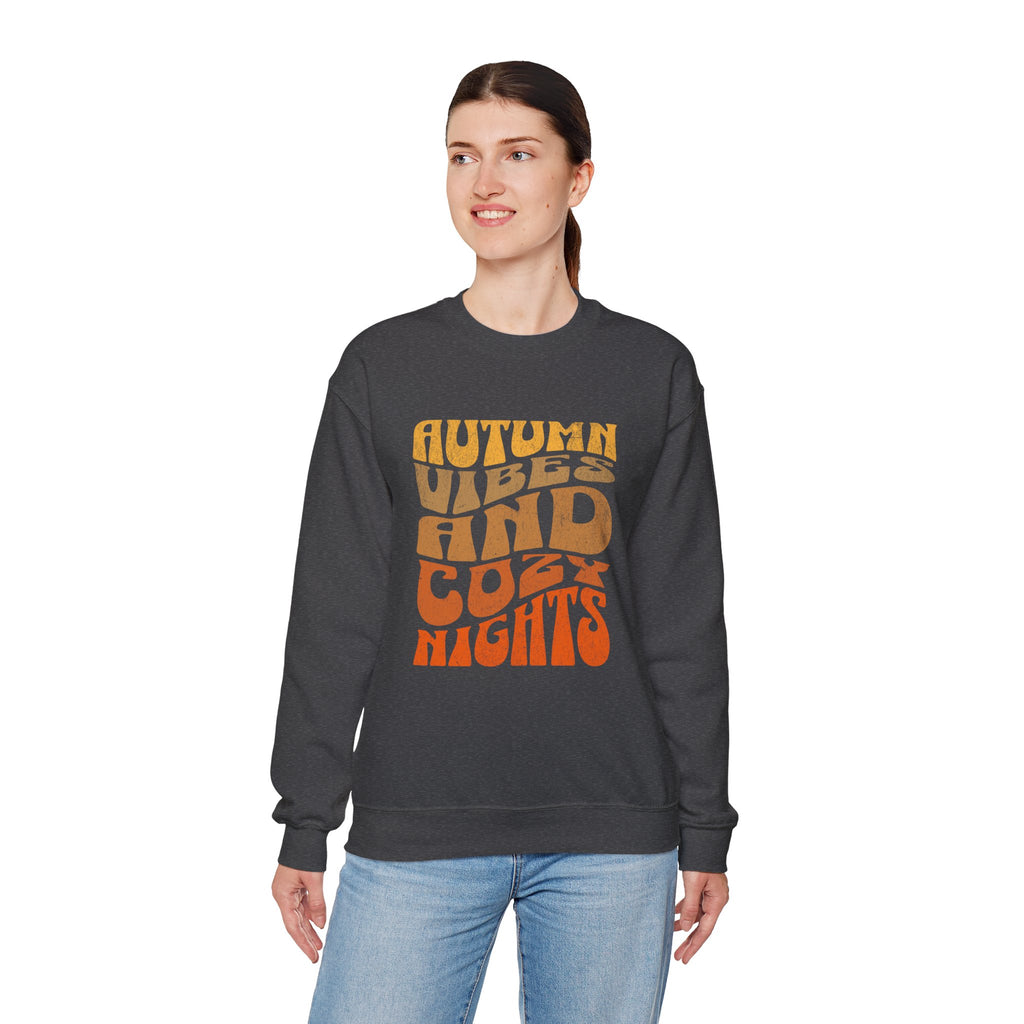 Autumn Vibes and Cozy Nights Sweatshirt | Retro Wavy Fall Crewneck | Cr8tive Designs