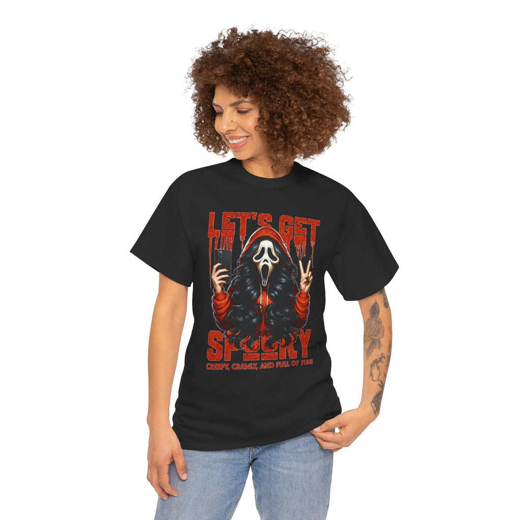 Let's Get Spooky Ghostface Selfie T-Shirt | Halloween Horror Graphic Tee | Cr8tive Designs