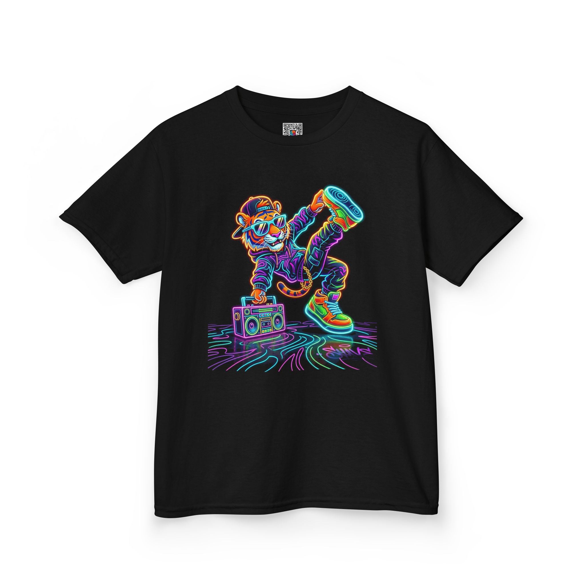 Kids Skateboard Neon Bear T-Shirt | Retro Glow Skateboarding Tee | Cr8tive Designs