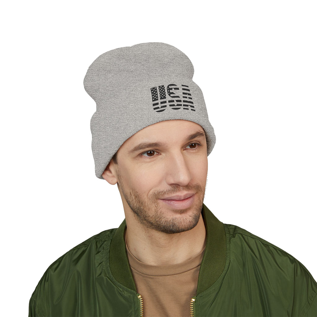 USA Flag Embroidered Cuffed Beanie/Cr8tive Designs
