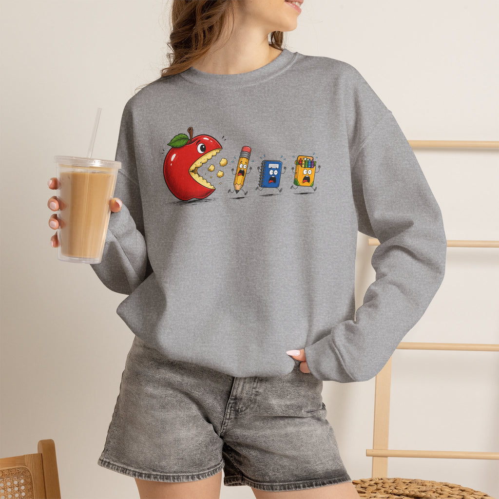 Crewneck Sweatshirt | Playful 'Apple Pac-Man' Back-to-School Graphic | Cr8tive Designs
