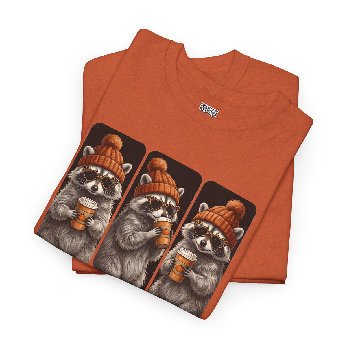 Cozy Raccoons Drinking Coffee Tee | Vintage Fall Beanie Raccoon T-Shirt | Cr8tive Designs