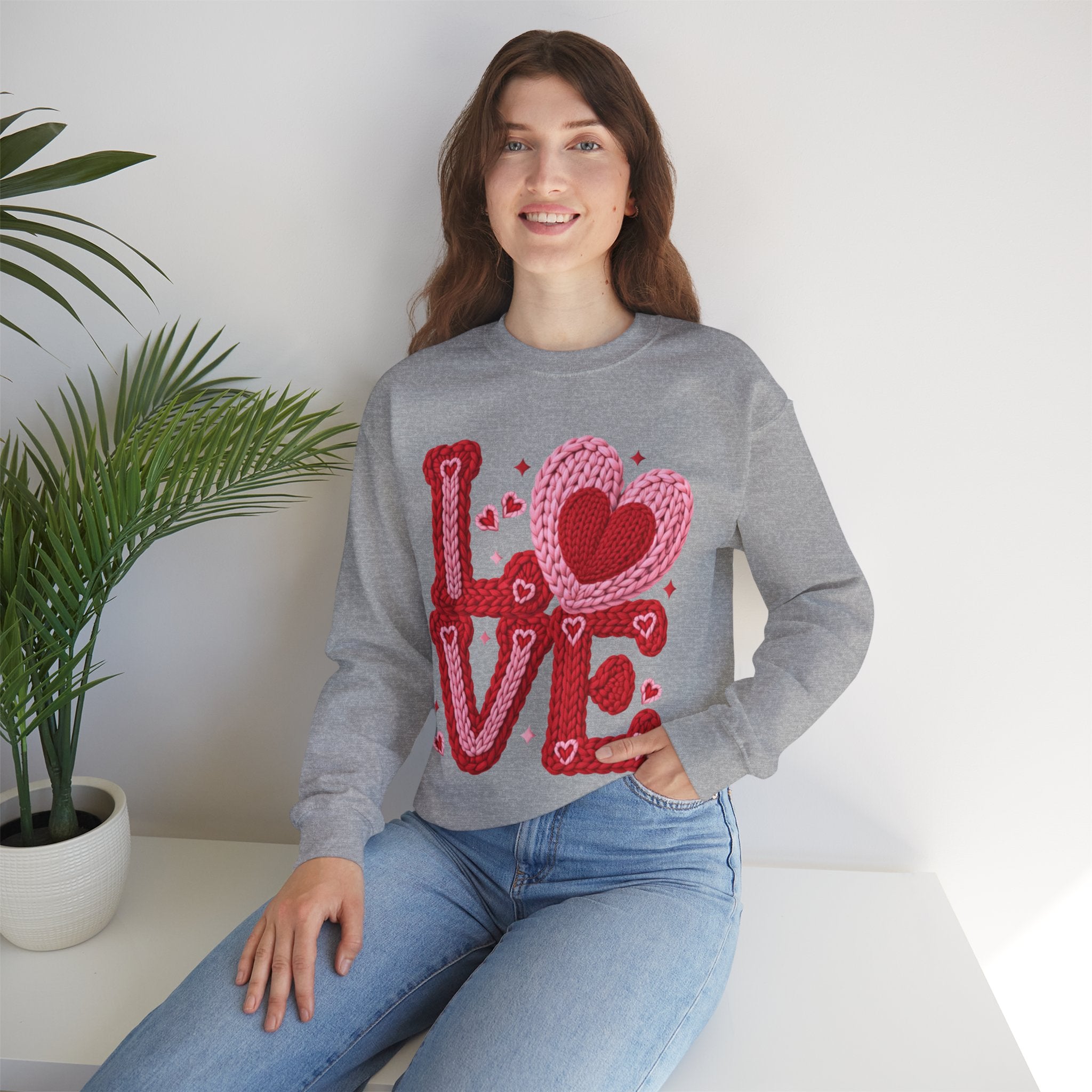 Love Knit Crewneck Sweatshirt — Valentine Heart Graphic