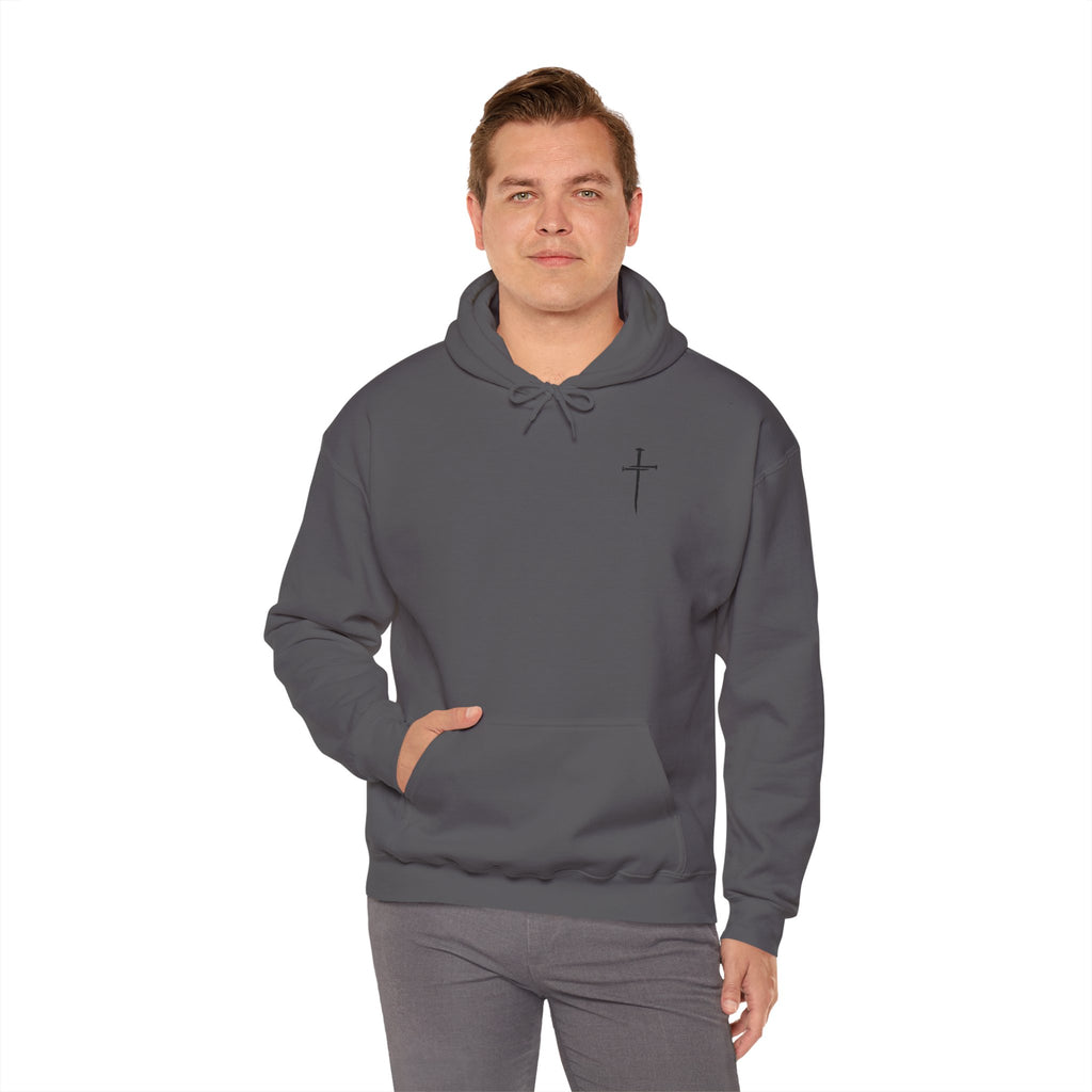 Minimal Cross Hoodie — Small Chest Christian Cross Pullover
