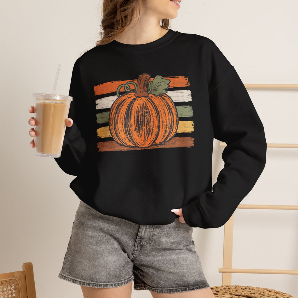 Vintage Retro Pumpkin Sketch Sweatshirt | Distressed Fall Crewneck | Cr8tive Designs