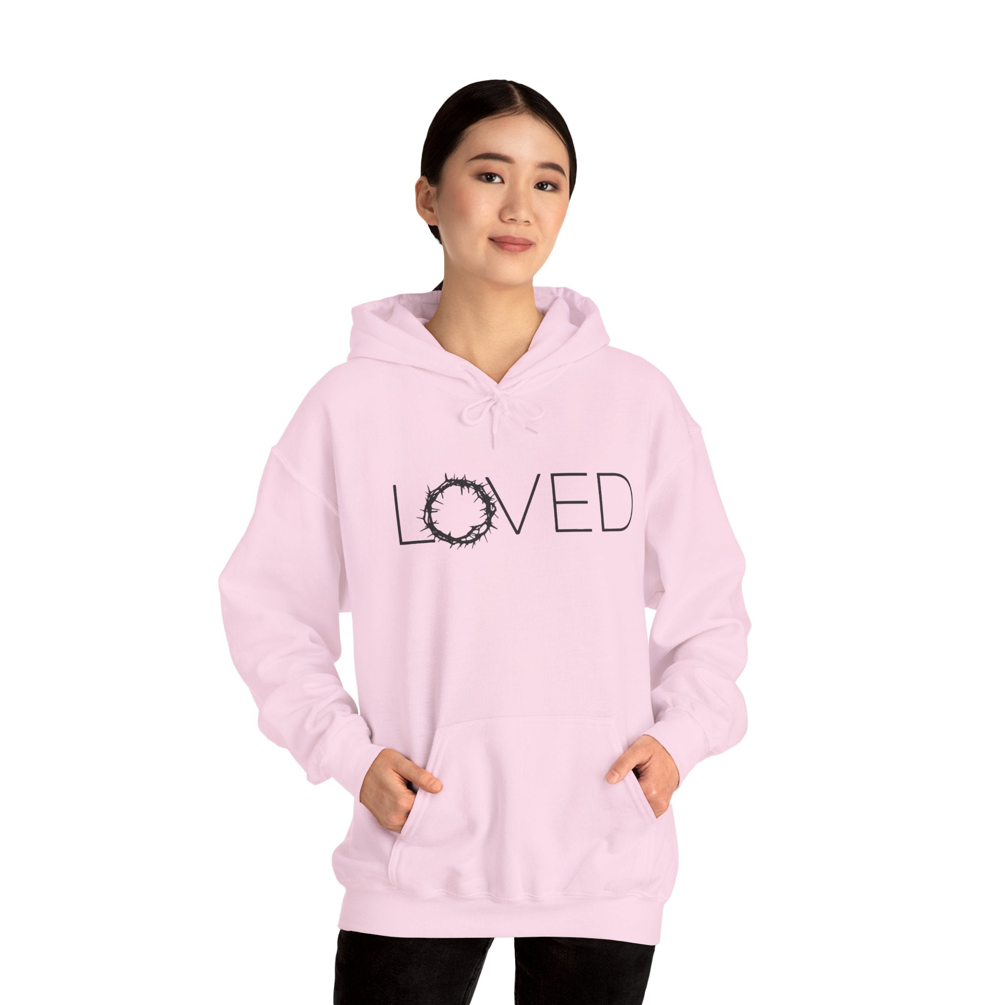 Loved Wreath Hoodie — "LOVED" Minimal Script Pullover/Cr8tive Designs