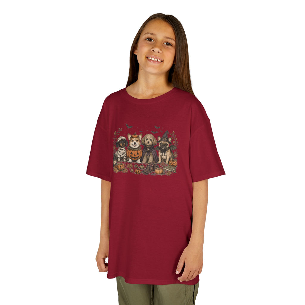 Spooky Puppies Pumpkin & Witch T-Shirt | Vintage Halloween Dog Lover Kids Tee | Cr8tive Designs