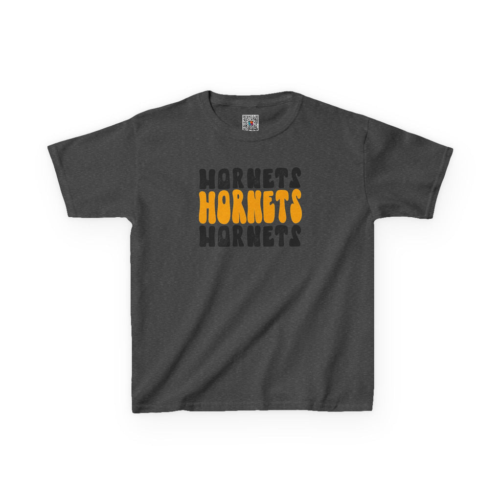 Retro Groovy Hornets Youth T-Shirt | Wavy Stacked School Spirit Mascot Tee | Cr8tive Designs