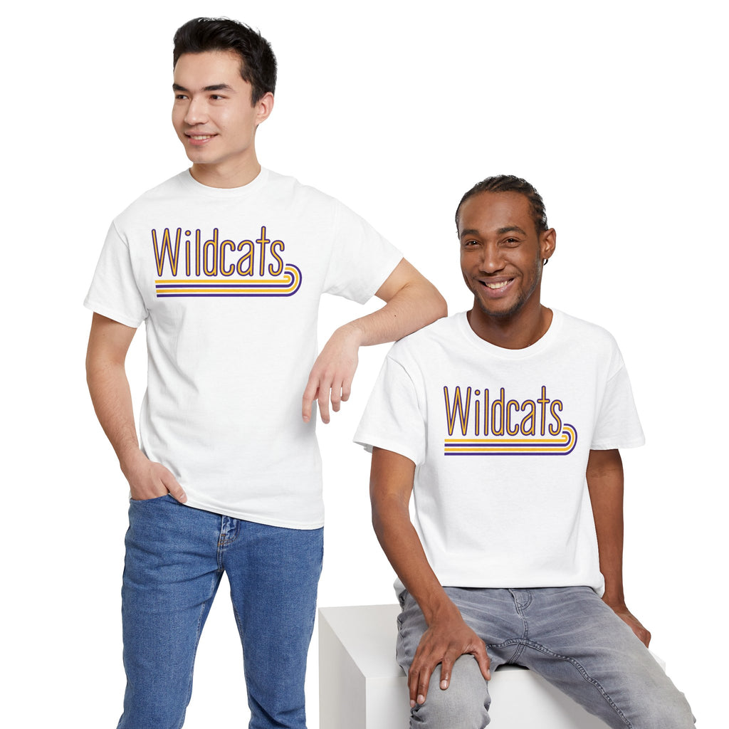 Wildcats Retro Stripe | Purple and Gold School Spirit T-Shirt | Cr8tive Designs